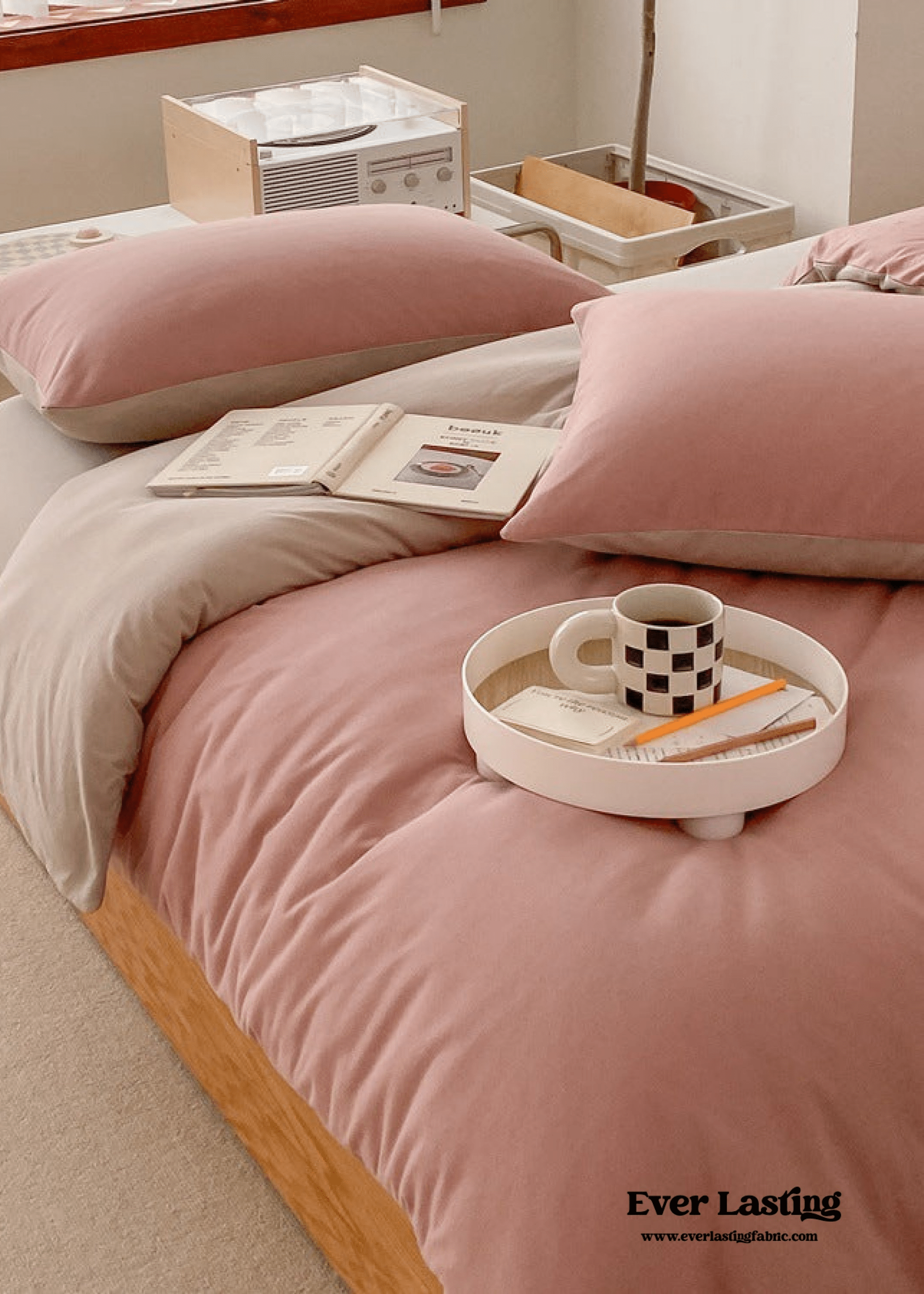 - Ever Lasting - Duo Earth Tone Jersey Knit Bedding Set / White Beige - Bedding Set - Ever Lasting