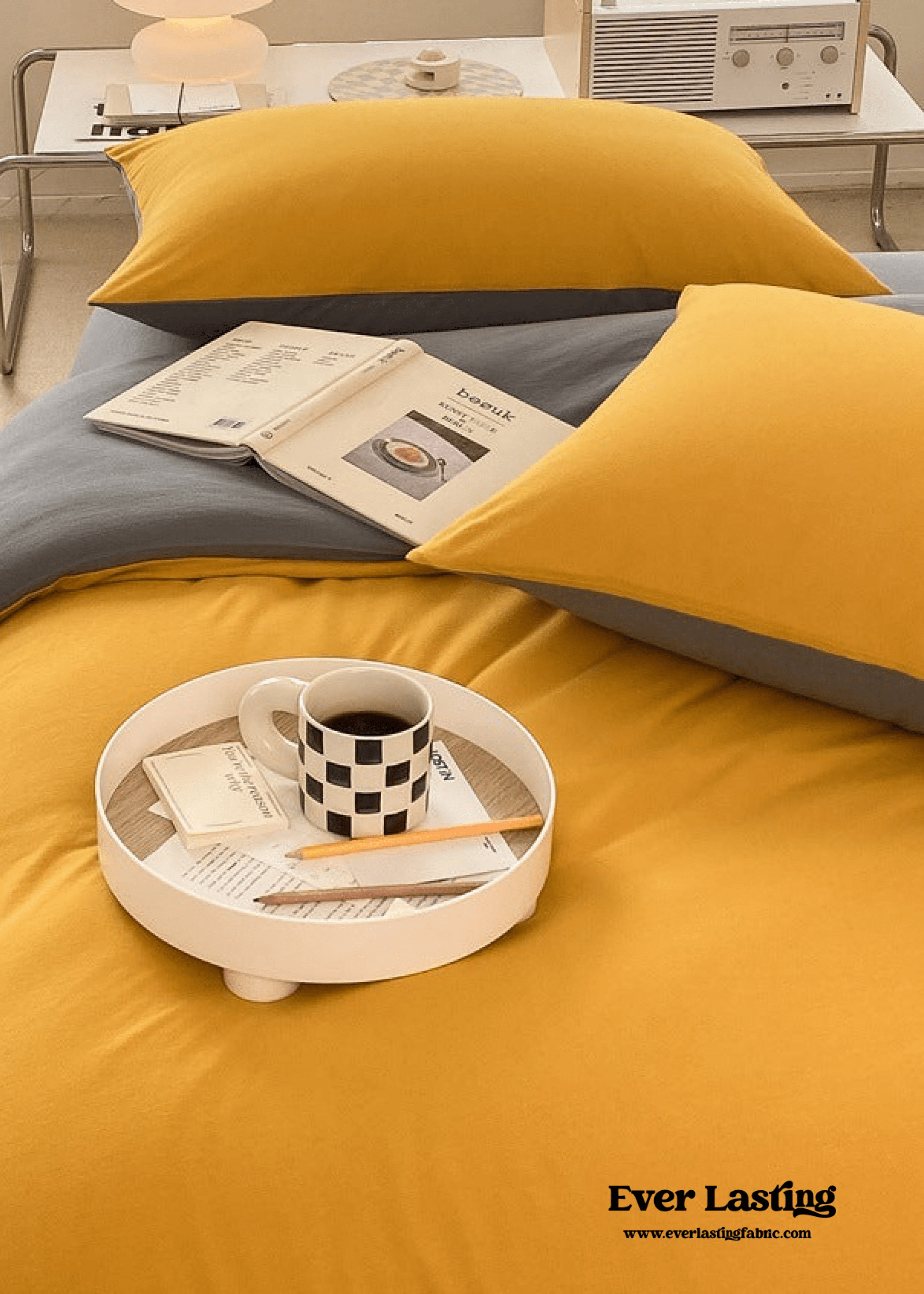 - Ever Lasting - Duo Earth Tone Jersey Knit Bedding Set / White Beige - Bedding Set - Ever Lasting