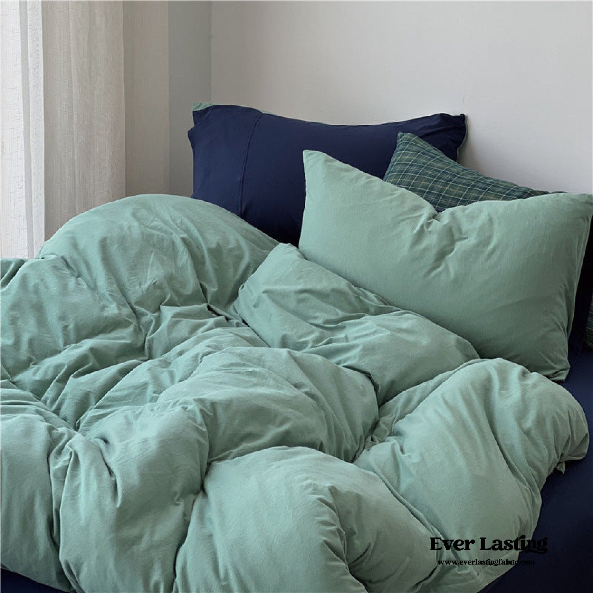 DUO Jersey Knit Bedding Set / Green Blue + Royal Blue - Ever Lasting