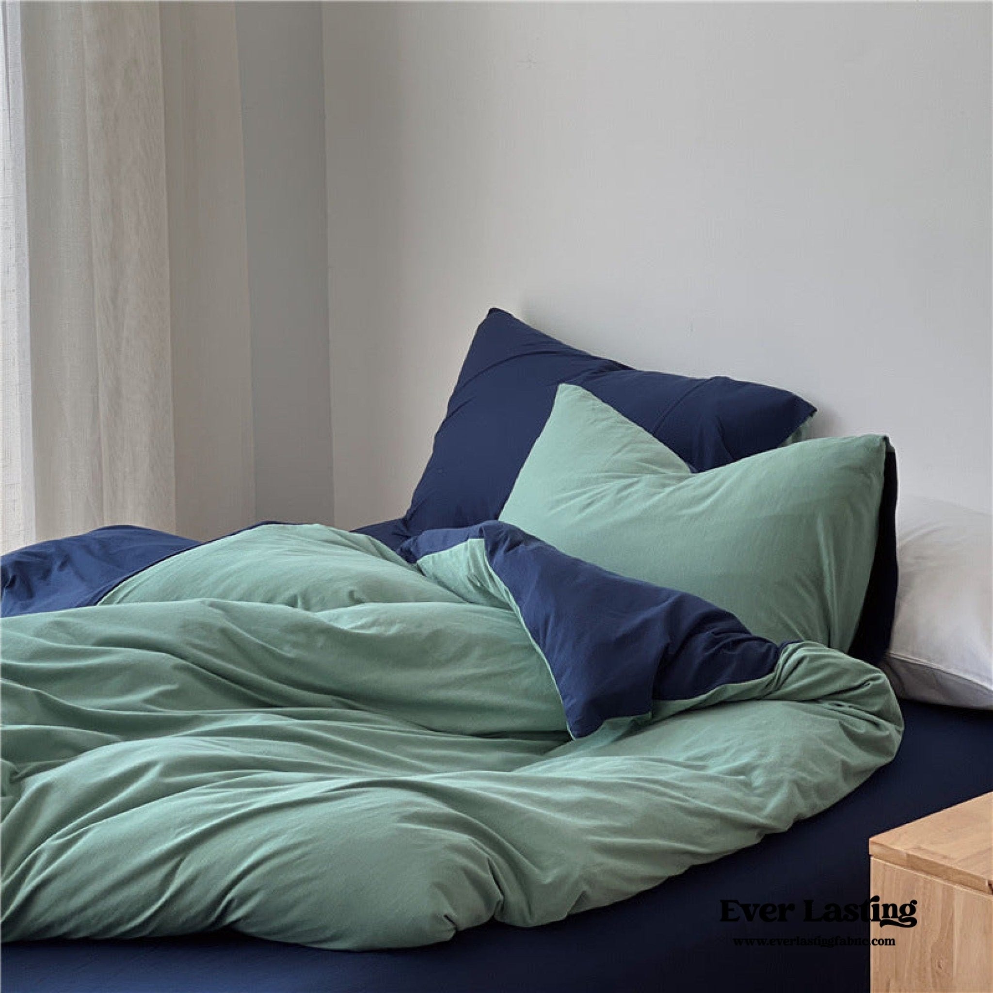 DUO Jersey Knit Bedding Set / Green Blue + Royal Blue - Ever Lasting