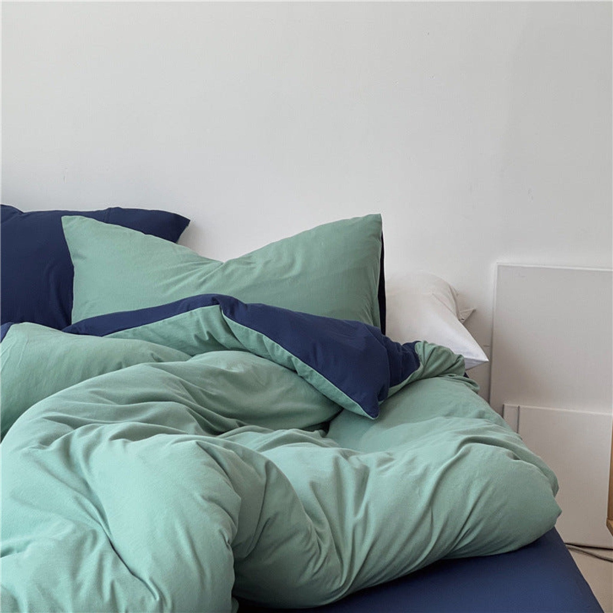 DUO Jersey Knit Bedding Set / Green Blue + Royal Blue - Ever Lasting