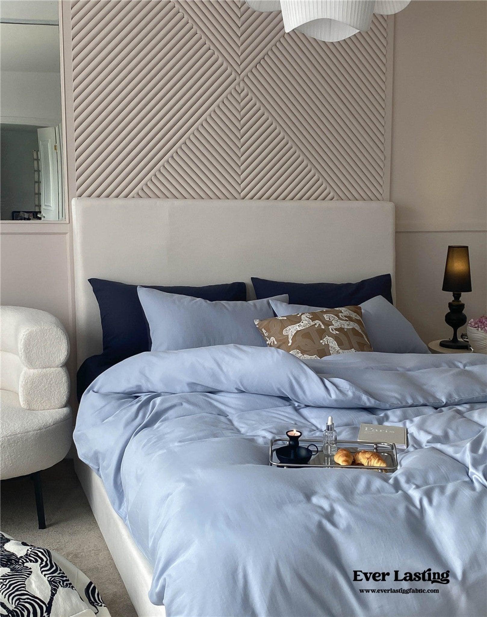 DUO Minimal Double Layer Washed Cotton Bedding Set / Blue - Ever Lasting