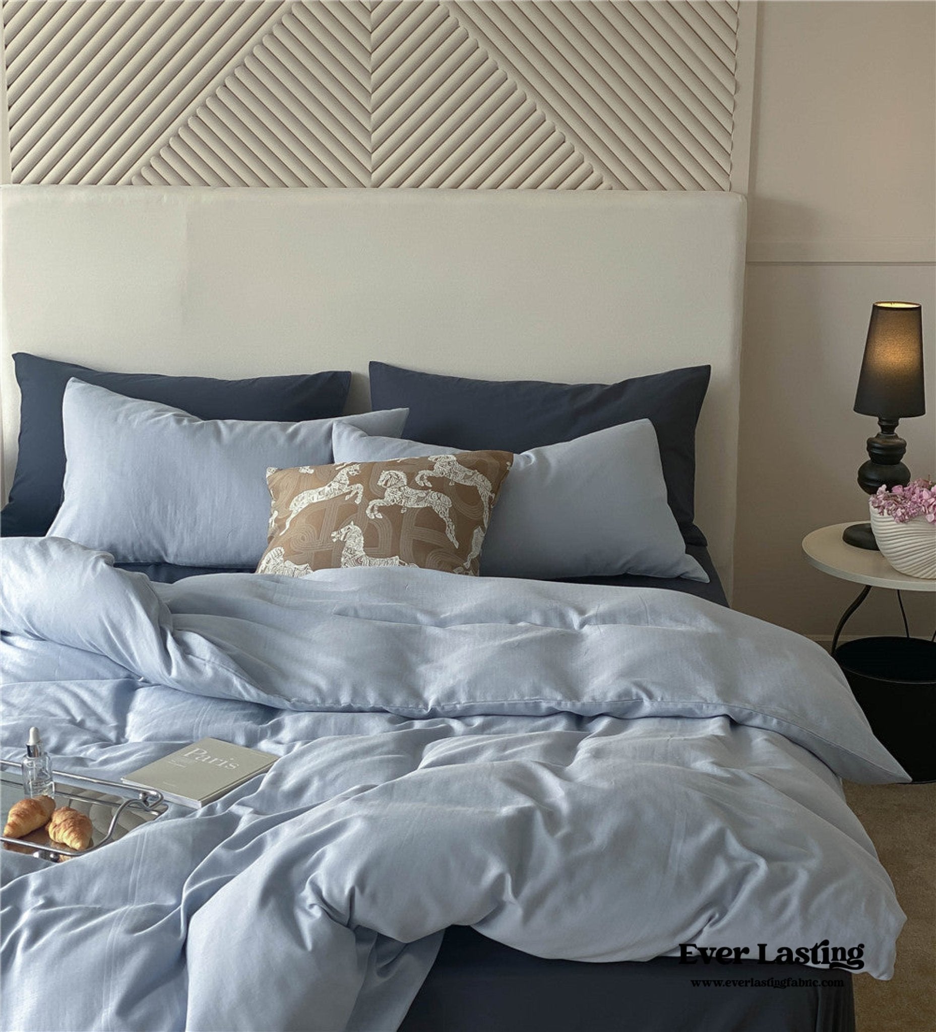 DUO Minimal Double Layer Washed Cotton Bedding Set / Blue - Ever Lasting