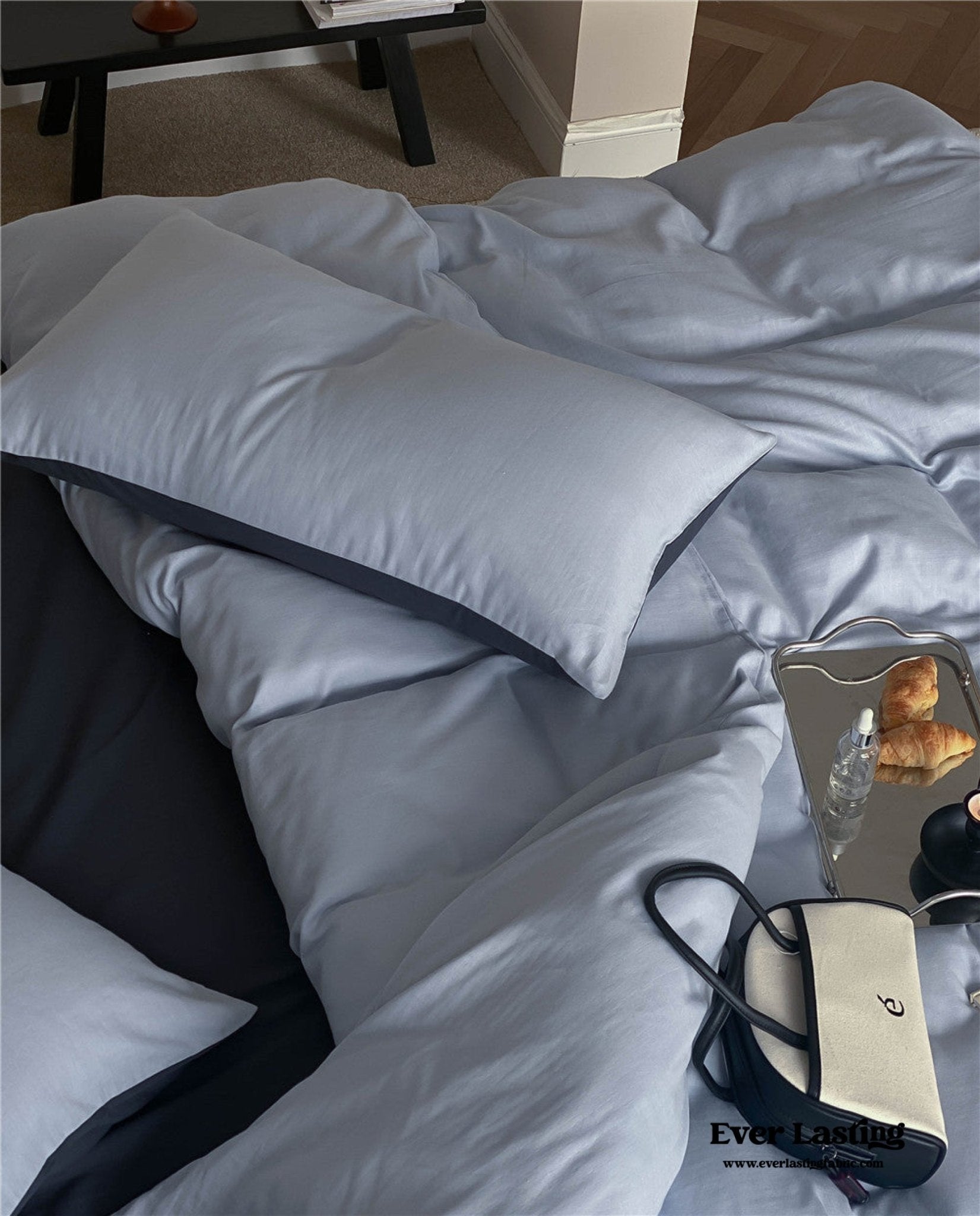 DUO Minimal Double Layer Washed Cotton Bedding Set / Blue - Ever Lasting