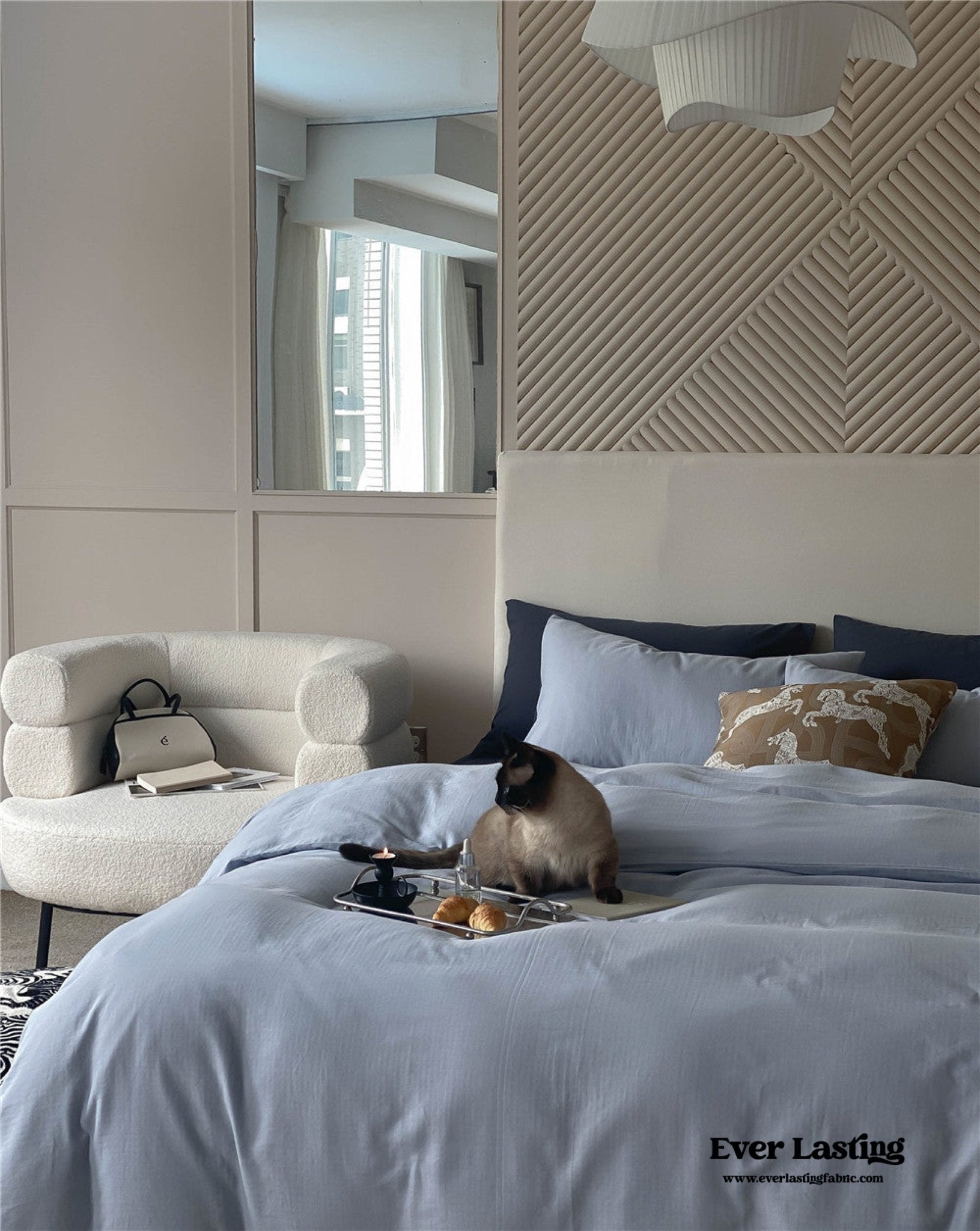 DUO Minimal Double Layer Washed Cotton Bedding Set / Blue - Ever Lasting