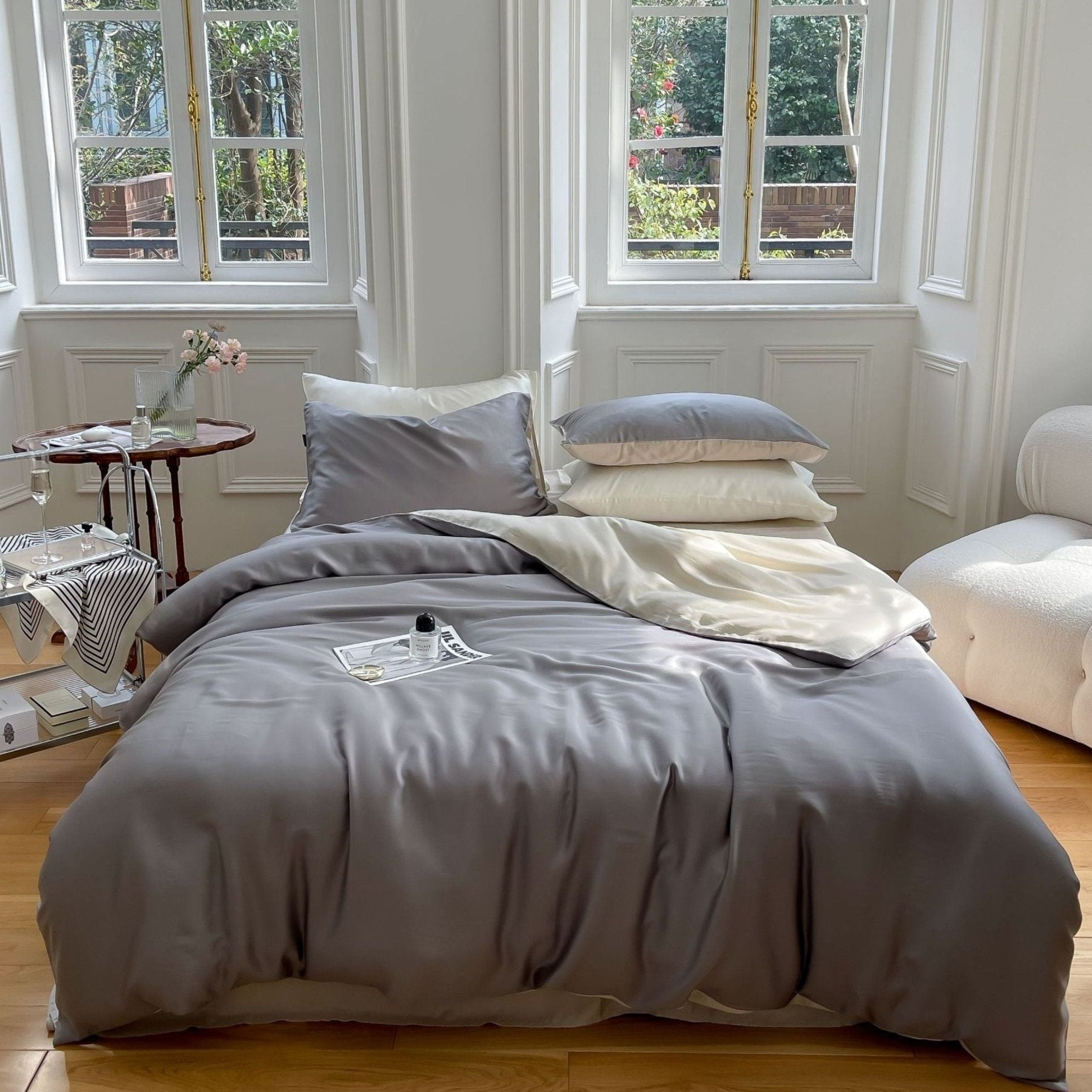 DUO Reversible Pastel Silky Tencel Bedding Set / Dark Blue - Ever Lasting