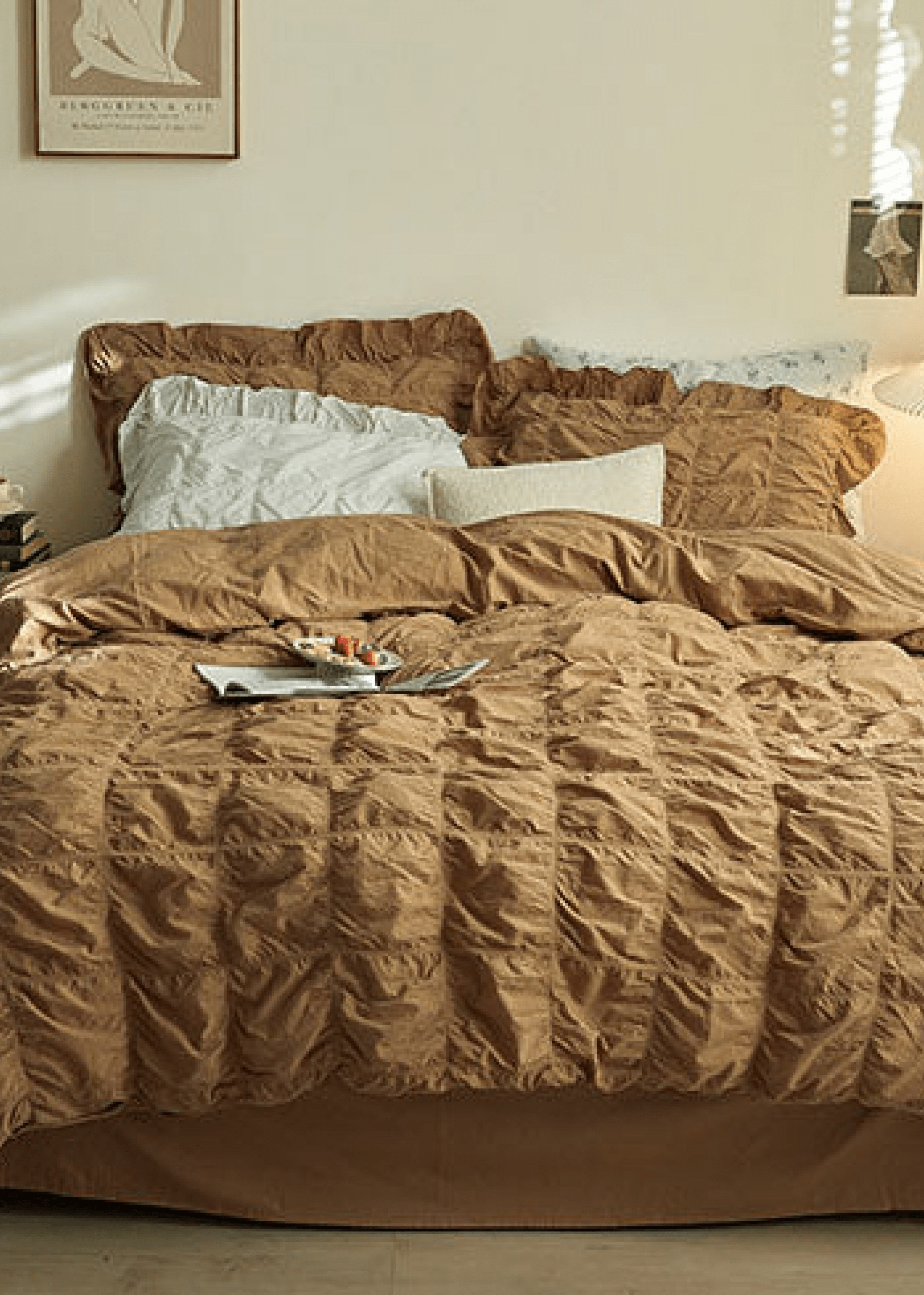 - Ever Lasting - Earth Tone Marshmallow Puff Ruffle Bedding Set / Rust Pink - Bedding Set - Ever Lasting
