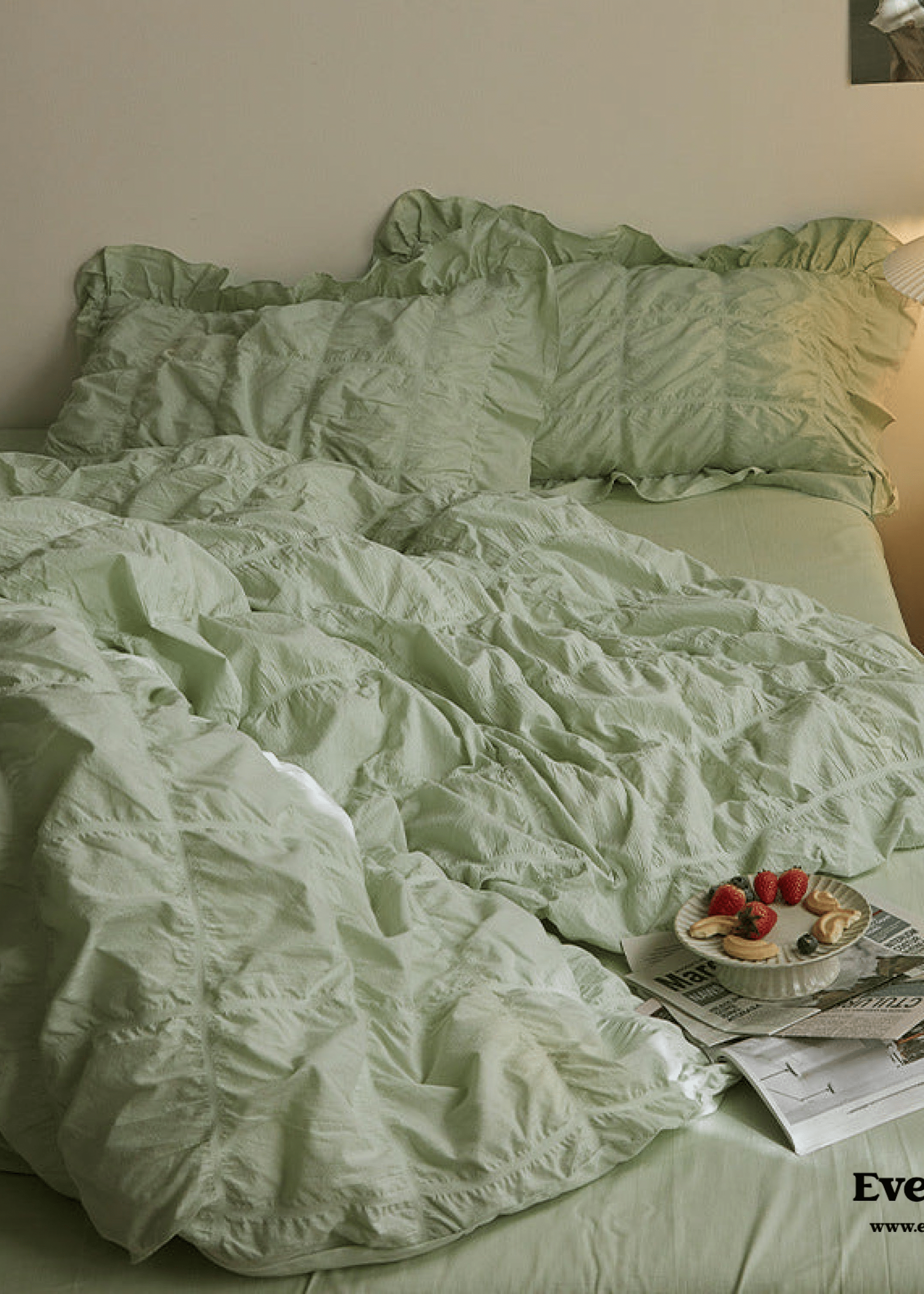 - Ever Lasting - Earth Tone Marshmallow Puff Ruffle Bedding Set / Rust Pink - Bedding Set - Ever Lasting