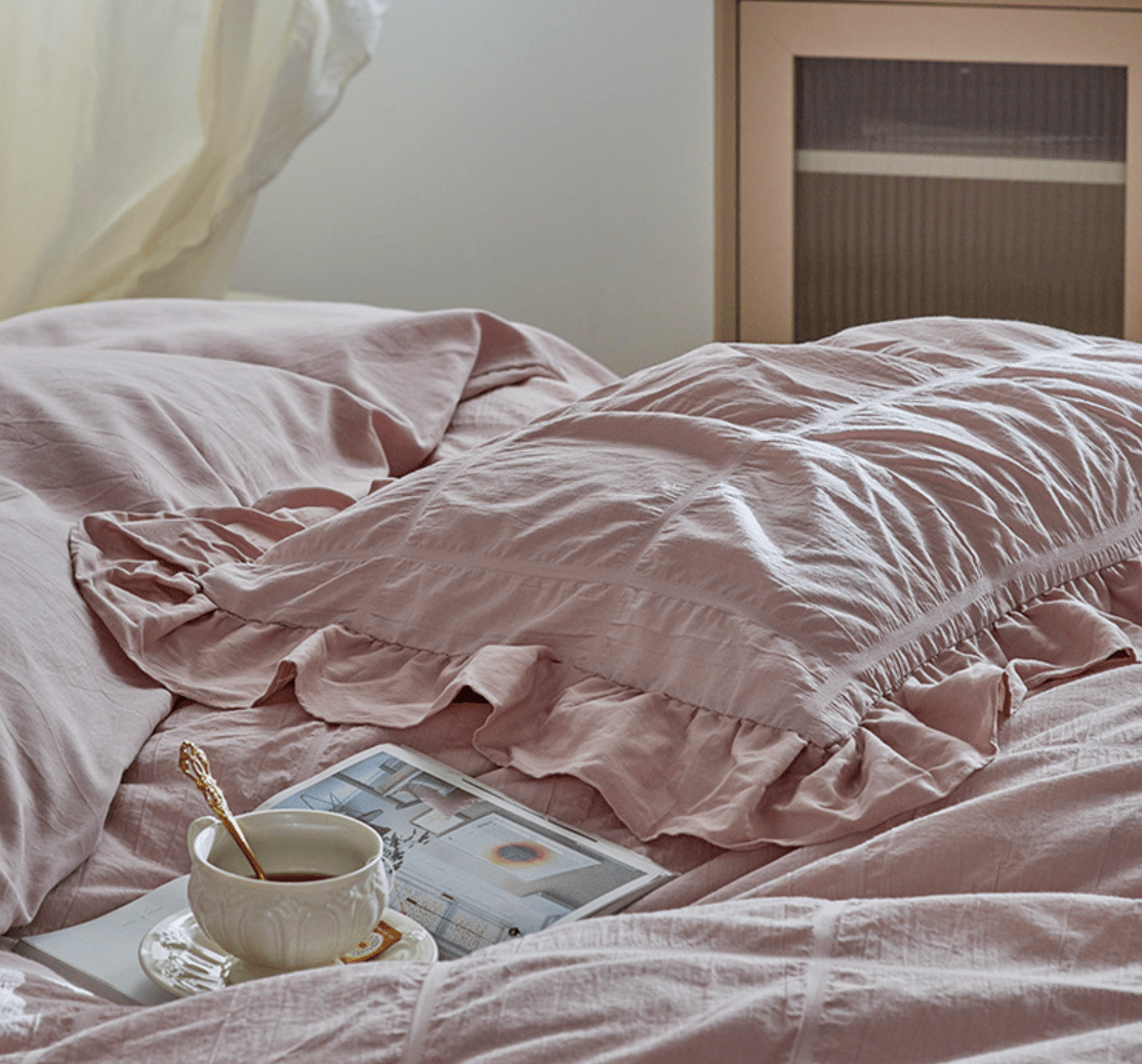 - Ever Lasting - Earth Tone Marshmallow Puff Ruffle Bedding Set / Rust Pink - Bedding Set - Ever Lasting