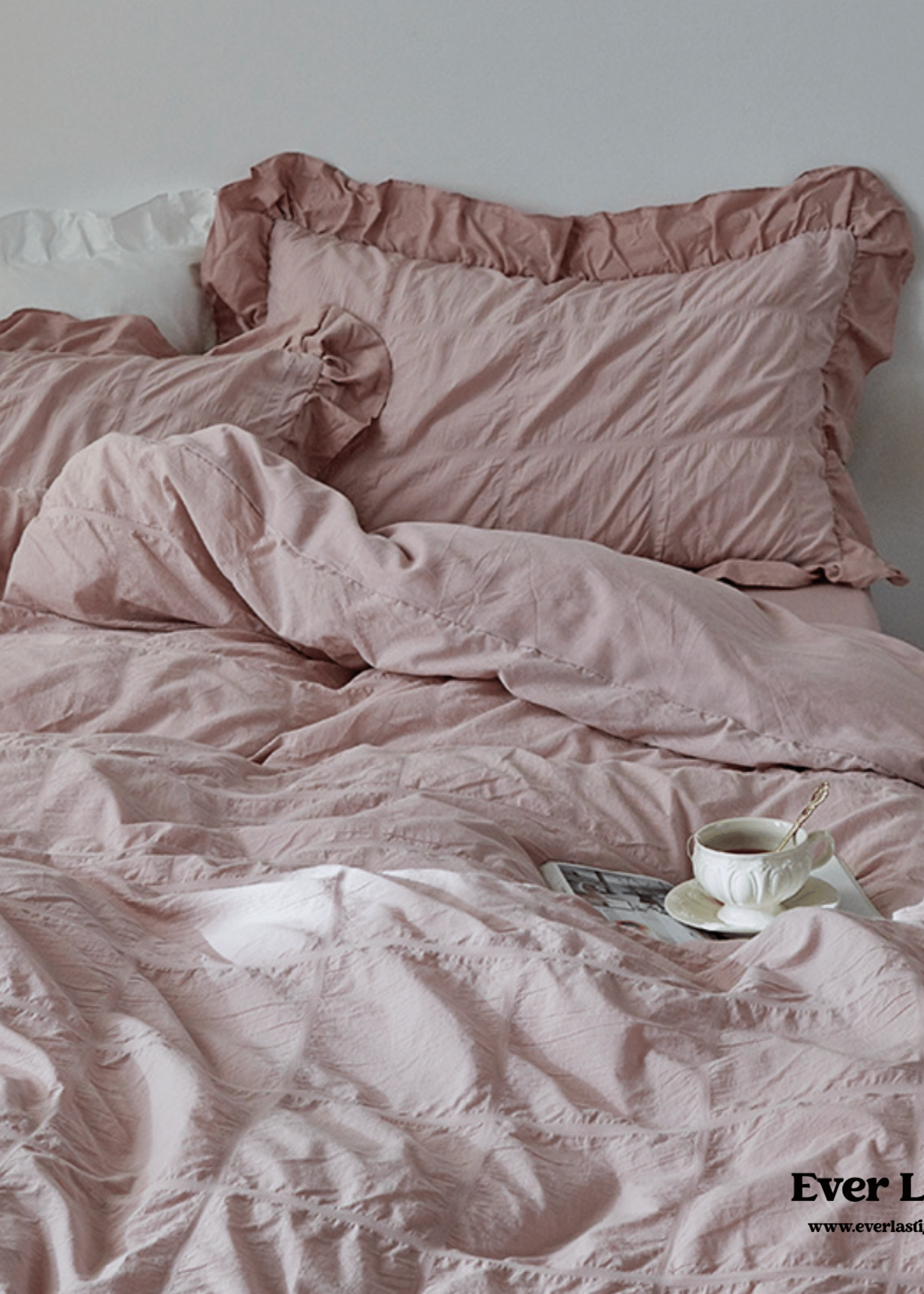 - Ever Lasting - Earth Tone Marshmallow Puff Ruffle Bedding Set / Rust Pink - Bedding Set - Ever Lasting
