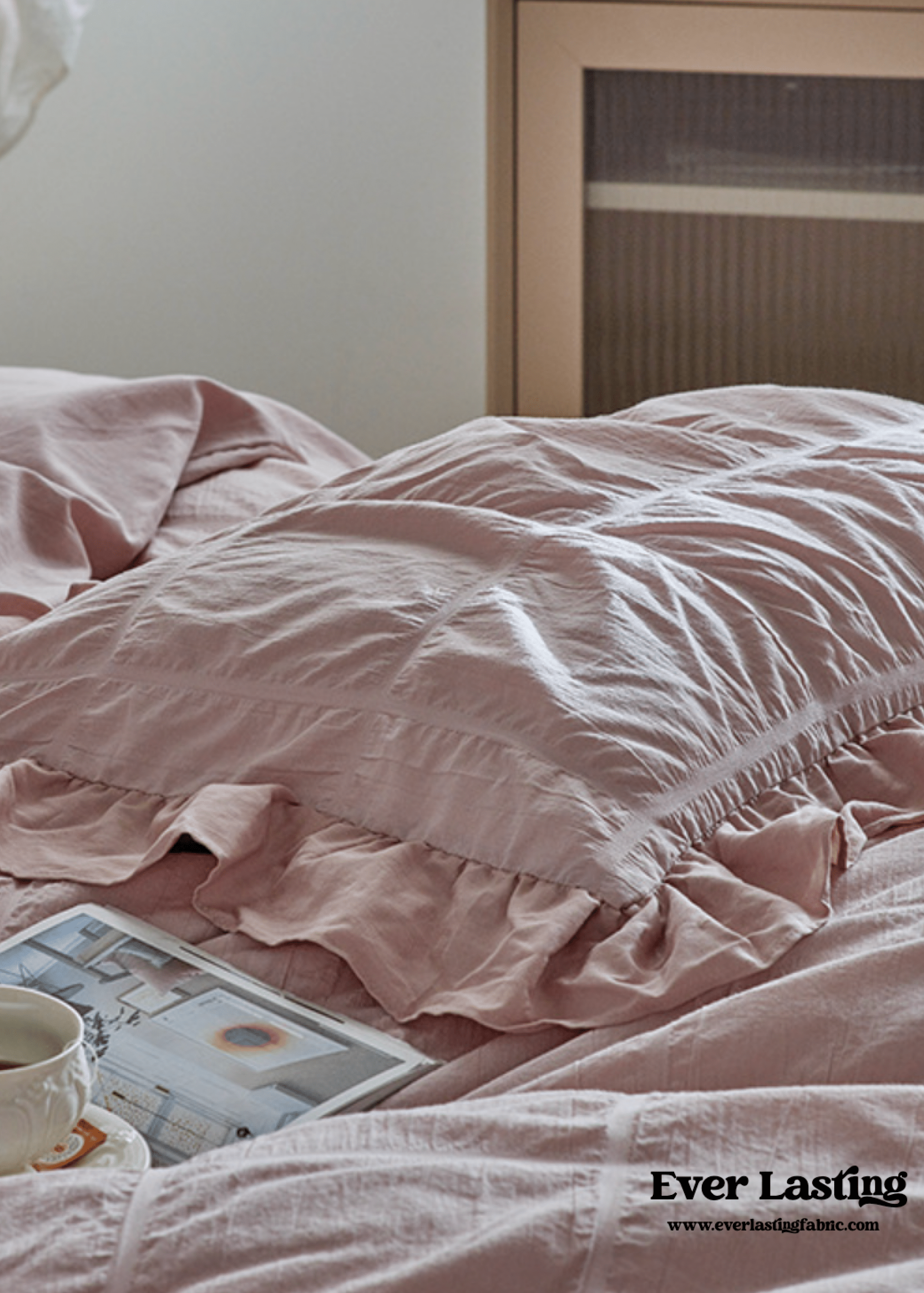 - Ever Lasting - Earth Tone Marshmallow Puff Ruffle Bedding Set / Rust Pink - Bedding Set - Ever Lasting