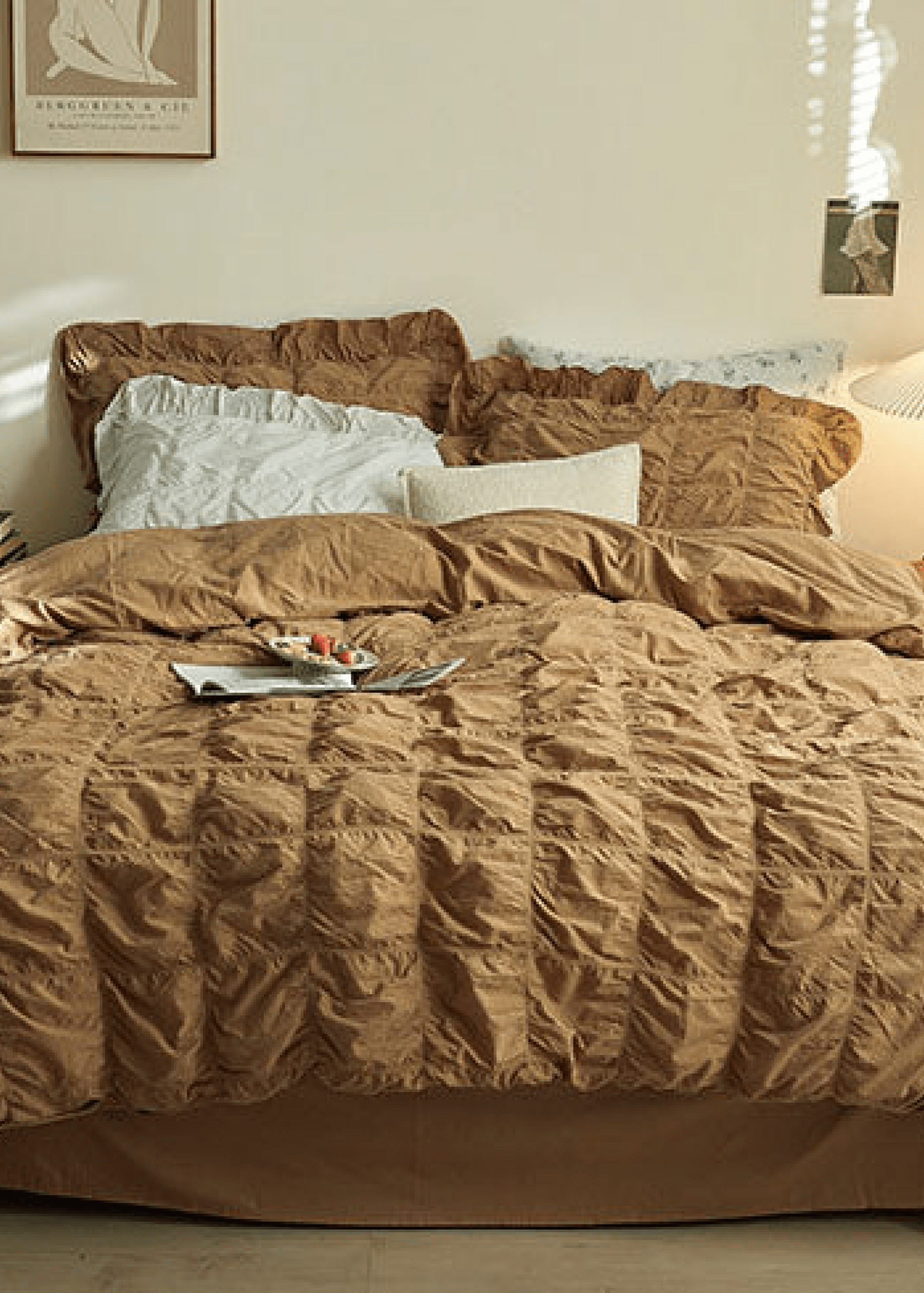 - Ever Lasting - Earth Tone Marshmallow Puff Ruffle Bedding Set / White - Bedding Set - Ever Lasting