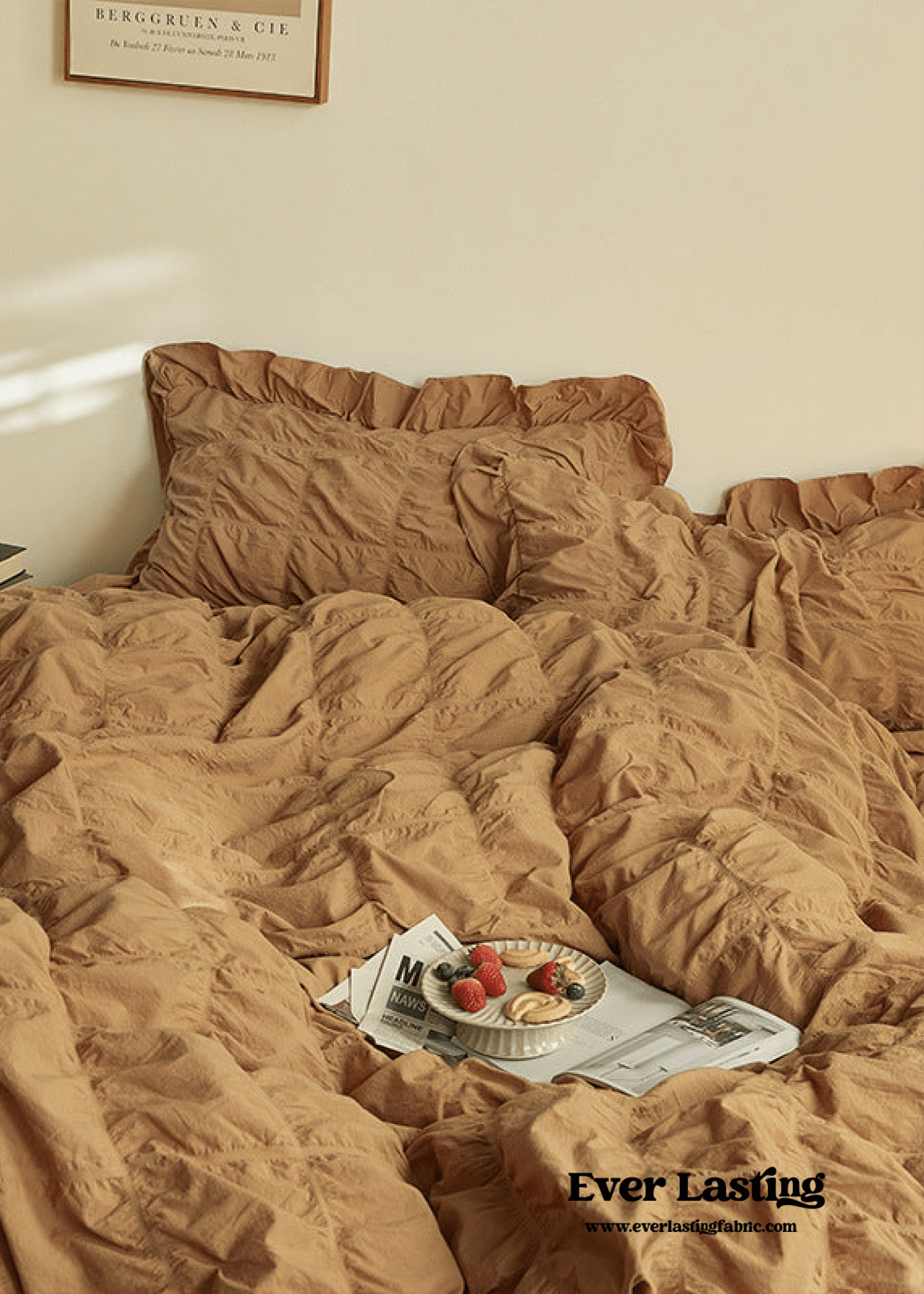 - Ever Lasting - Earth Tone Marshmallow Puff Ruffle Bedding Set / White - Bedding Set - Ever Lasting