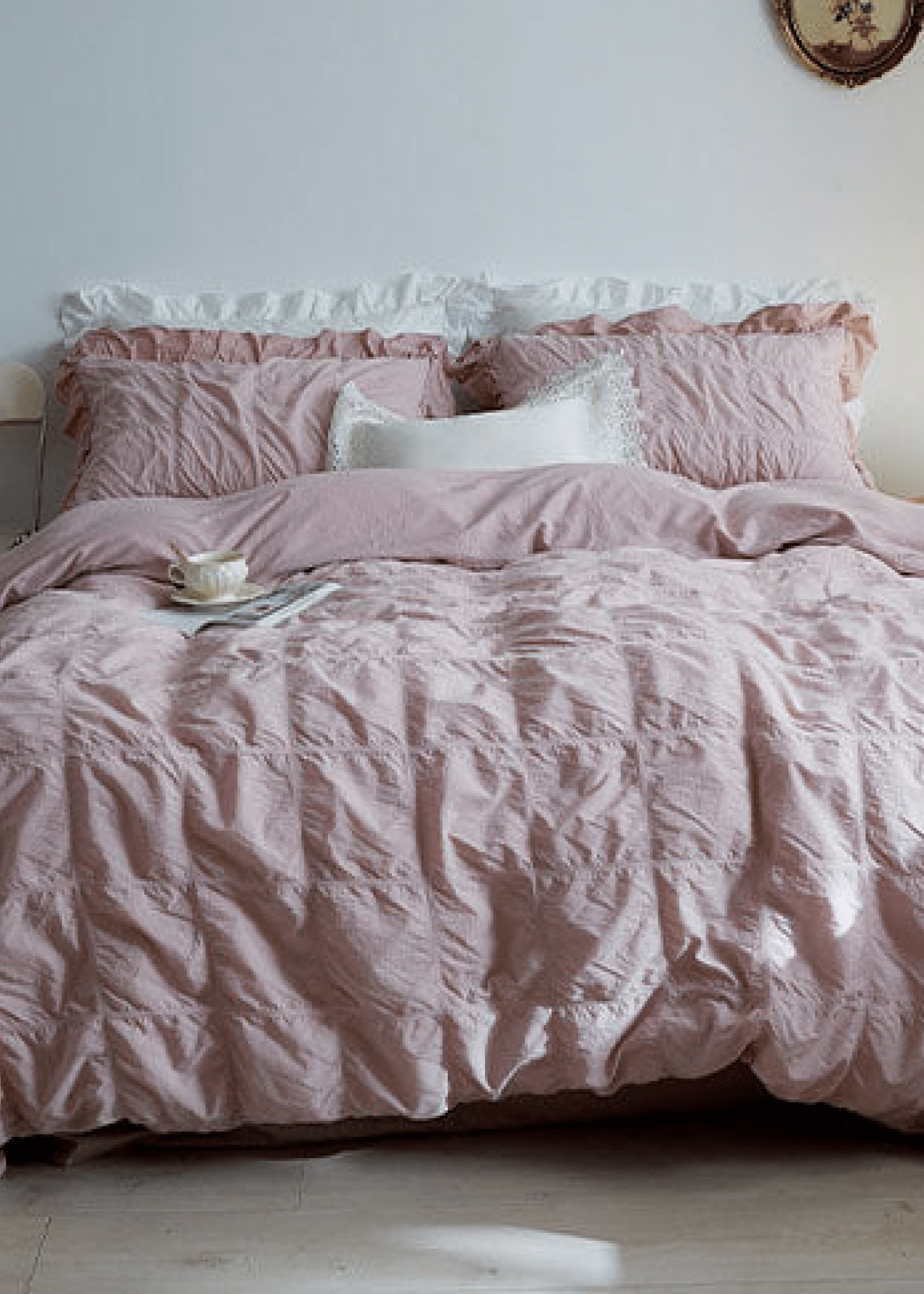 - Ever Lasting - Earth Tone Marshmallow Puff Ruffle Bedding Set / White - Bedding Set - Ever Lasting