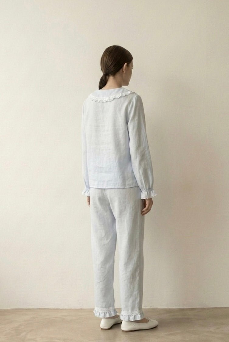 - Ever Lasting - Eira Ruffle Long Sleeve Pajama Set / Blue - Pajamas - Ever Lasting