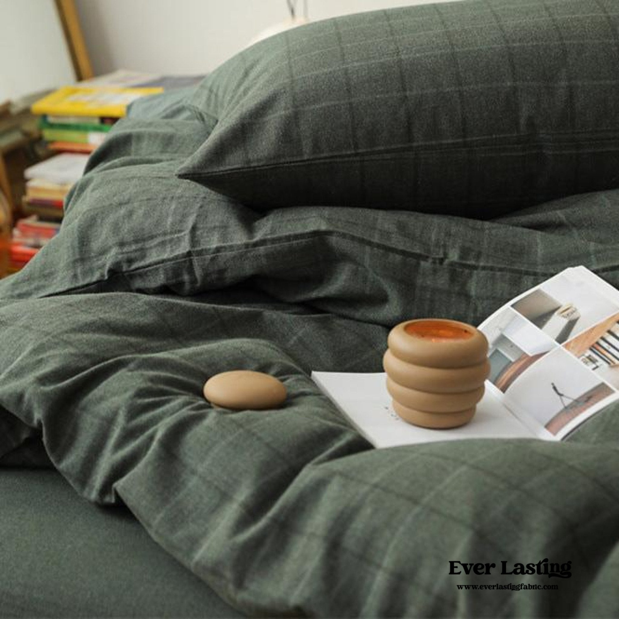 Eleanor Vintage Minimalist Plaid Bedding Set / Green - Ever Lasting