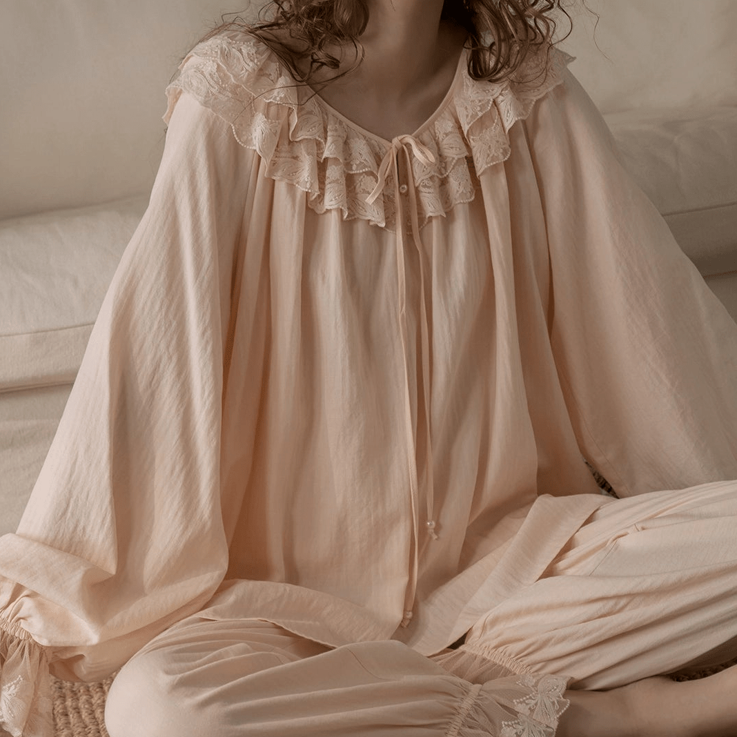 - Ever Lasting - Elise Ruffle Lounge Set / Soft Pink - Pajamas - Ever Lasting