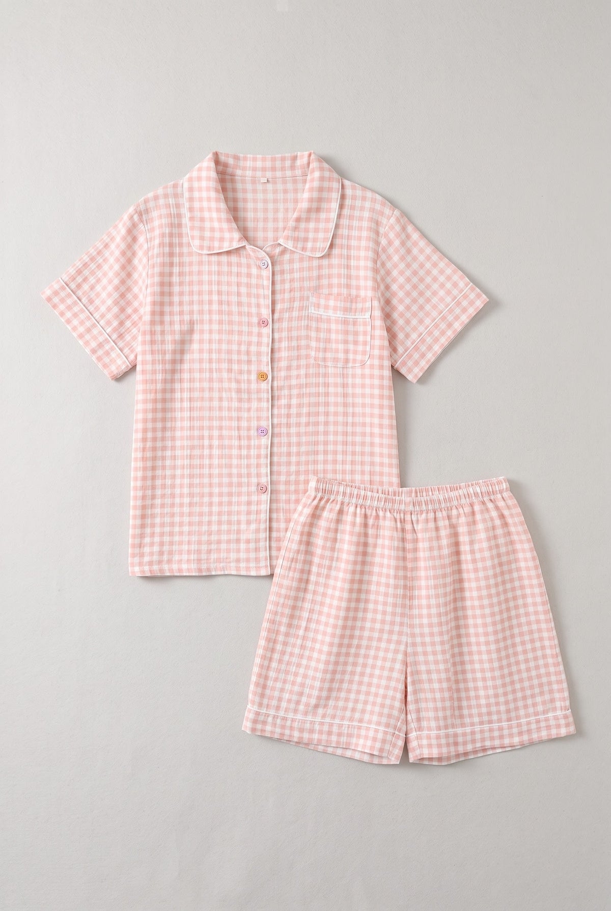 -Ever Lasting - Elle Vintage Inspired Gingham Shorts Pajama Set / Light Pink -Pajamas -Ever Lasting