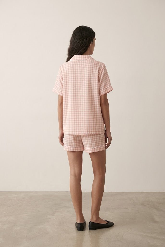 -Ever Lasting - Elle Vintage Inspired Gingham Shorts Pajama Set / Light Pink -Pajamas -Ever Lasting