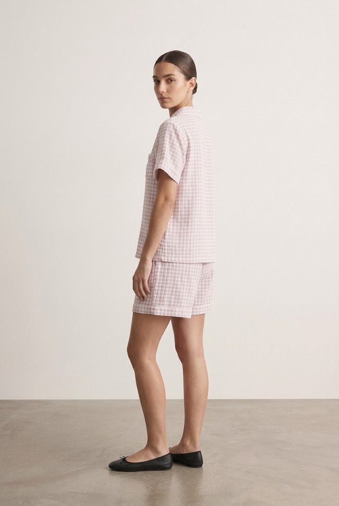 -Ever Lasting - Elle Vintage Inspired Gingham Shorts Pajama Set / Light Purple -Pajamas -Ever Lasting