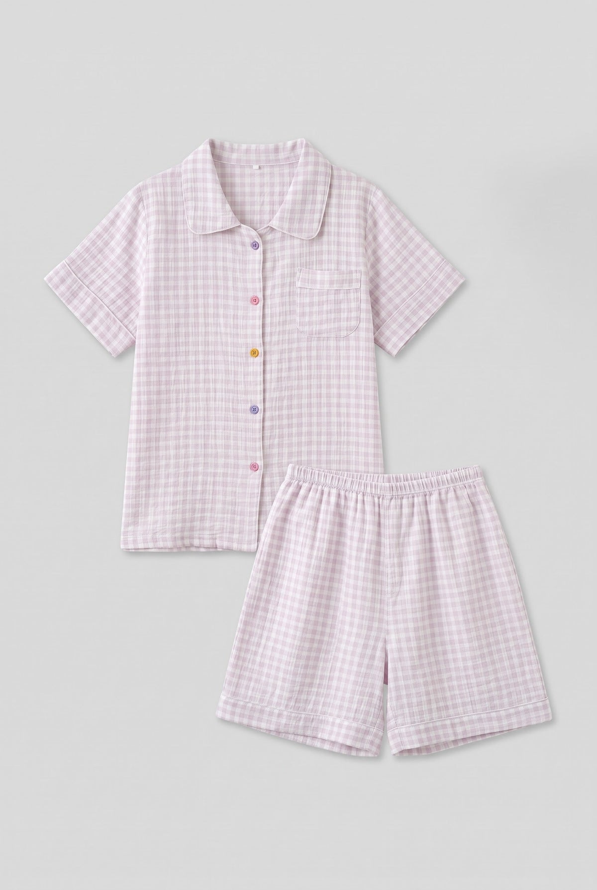 -Ever Lasting - Elle Vintage Inspired Gingham Shorts Pajama Set / Light Purple -Pajamas -Ever Lasting