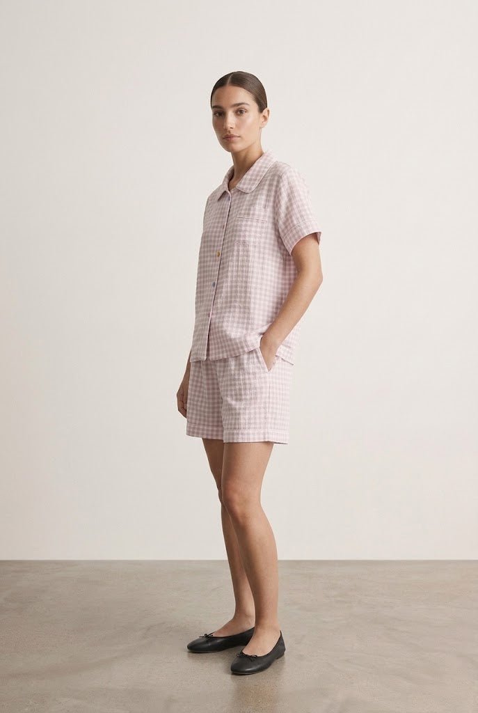 -Ever Lasting - Elle Vintage Inspired Gingham Shorts Pajama Set / Light Purple -Pajamas -Ever Lasting