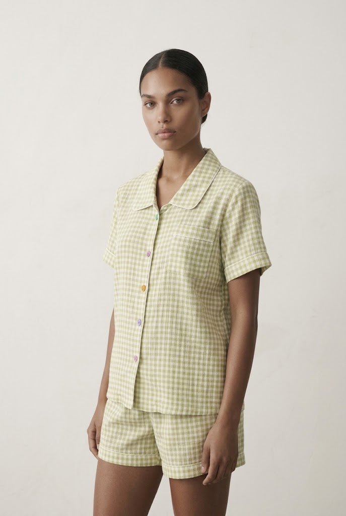 -Ever Lasting - Elle Vintage Inspired Gingham Shorts Pajama Set / Matcha Green -Pajamas -Ever Lasting