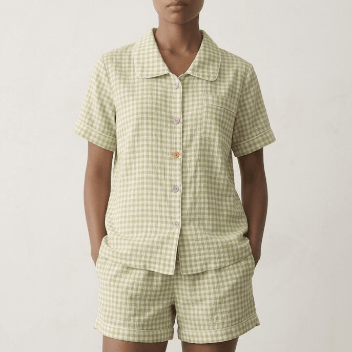 -Ever Lasting - Elle Vintage Inspired Gingham Shorts Pajama Set / Matcha Green -Pajamas -Ever Lasting