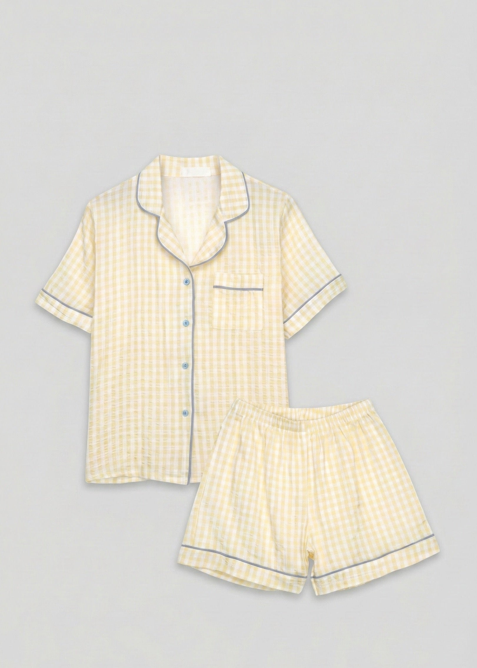 - Ever Lasting - Elle Vintage Inspired Gingham Shorts Pajama Set / Yellow - Pajamas - Ever Lasting