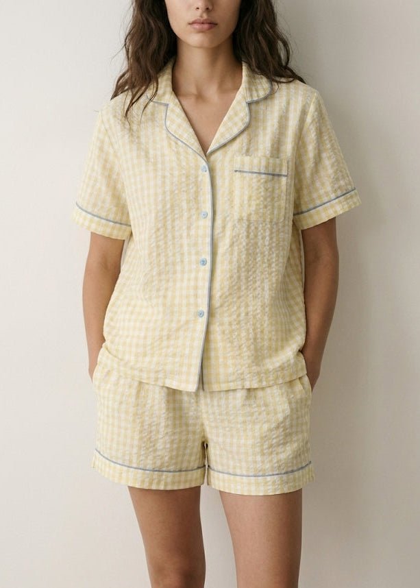 - Ever Lasting - Elle Vintage Inspired Gingham Shorts Pajama Set / Yellow - Pajamas - Ever Lasting