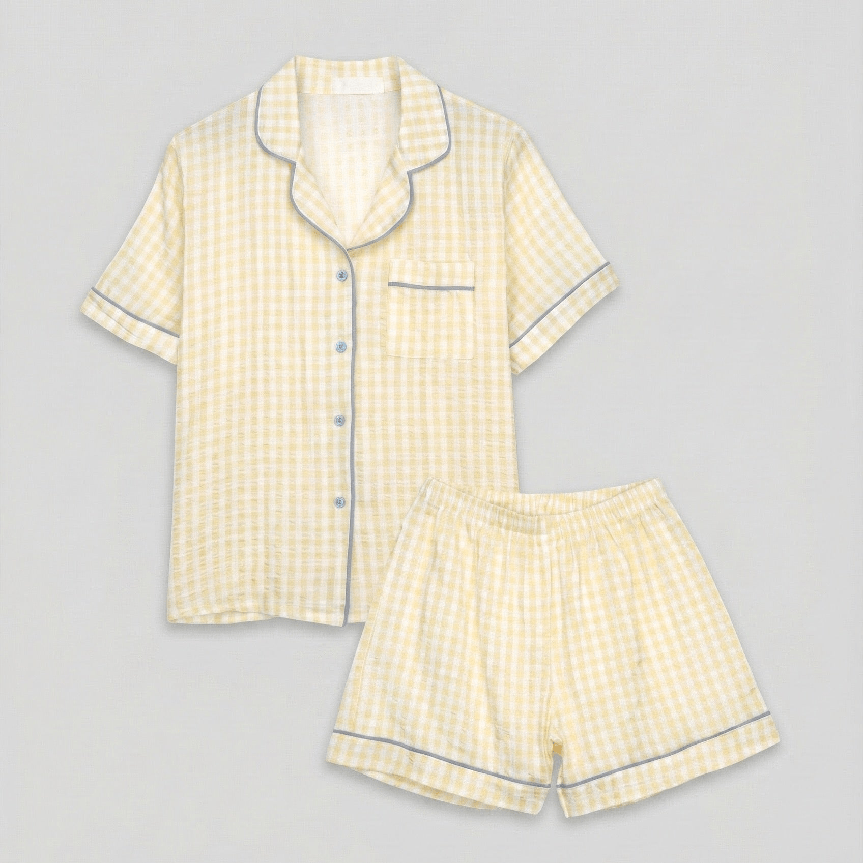 - Ever Lasting - Elle Vintage Inspired Gingham Shorts Pajama Set / Yellow - Pajamas - Ever Lasting