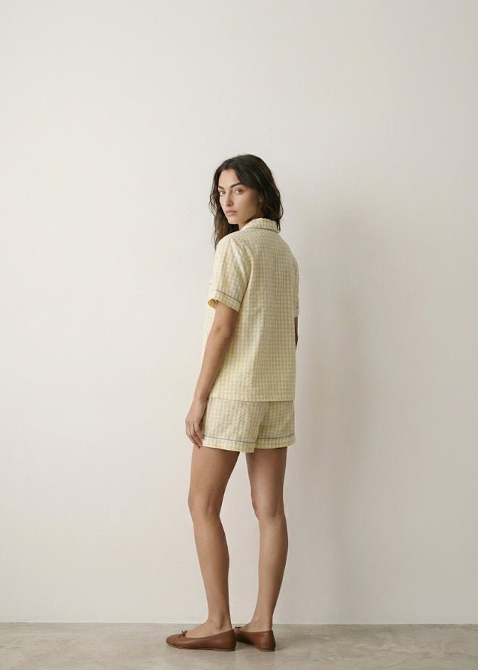 - Ever Lasting - Elle Vintage Inspired Gingham Shorts Pajama Set / Yellow - Pajamas - Ever Lasting