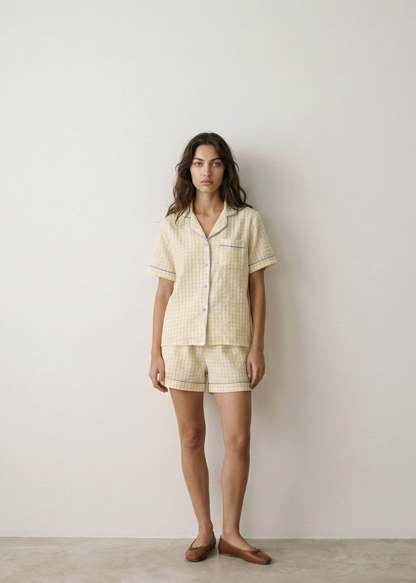 - Ever Lasting - Elle Vintage Inspired Gingham Shorts Pajama Set / Yellow - Pajamas - Ever Lasting