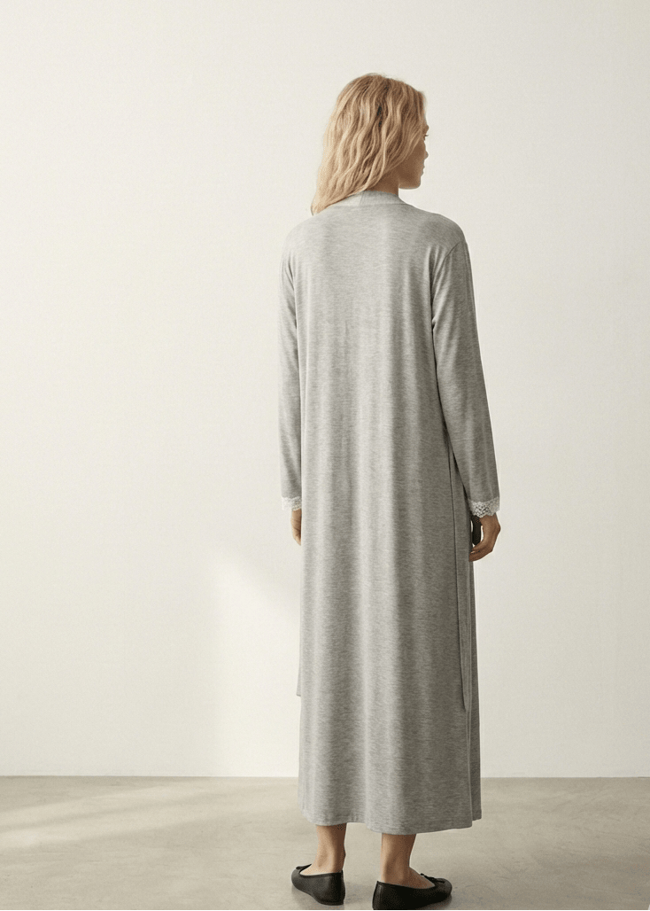 - Ever Lasting - Ellis Long - Sleeve Lace Pajama Set / Gray - Pajamas - Ever Lasting