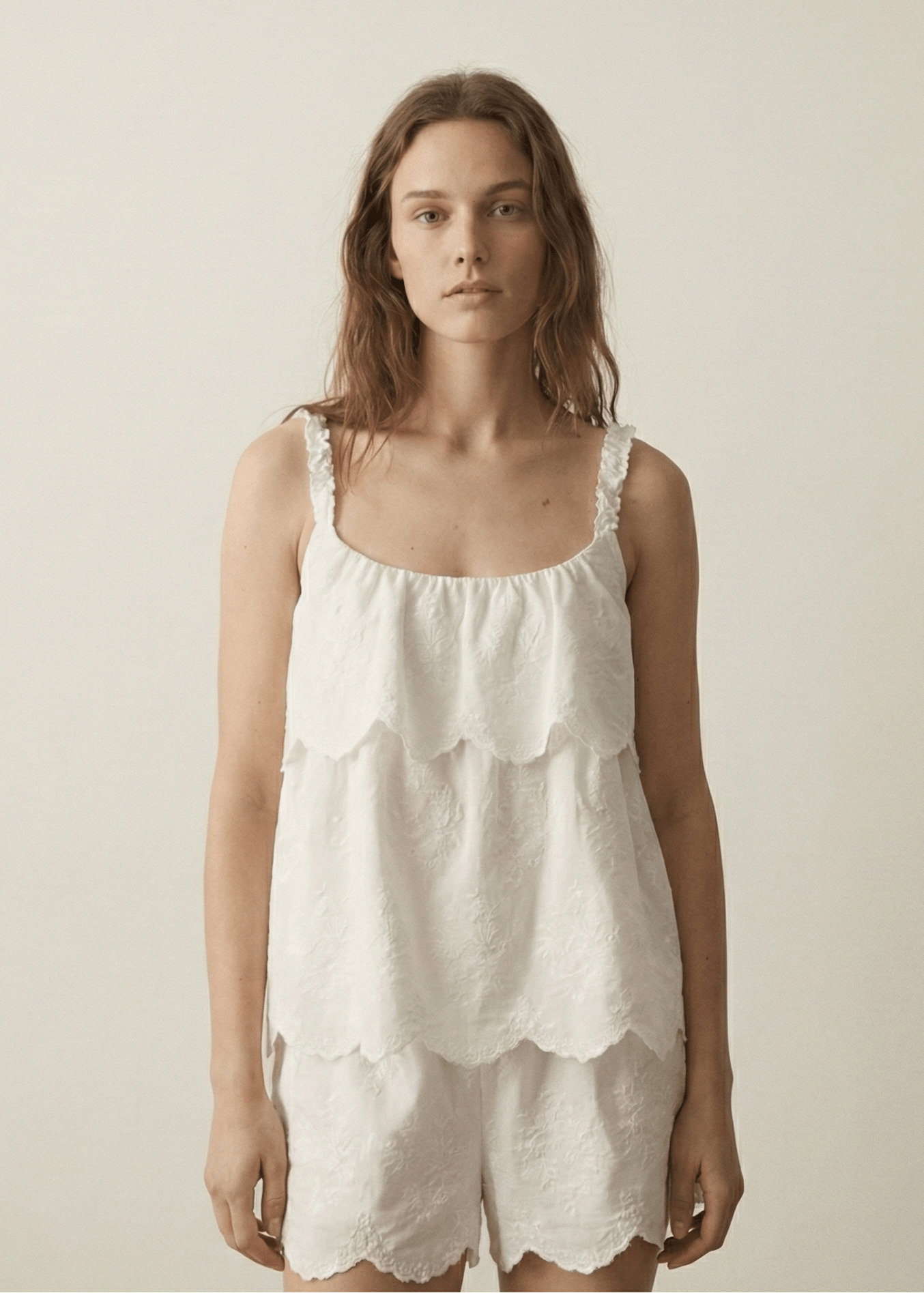 - Ever Lasting - Elodie Embroidered Cotton Gauze PJ Set / White - Pajamas - Ever Lasting