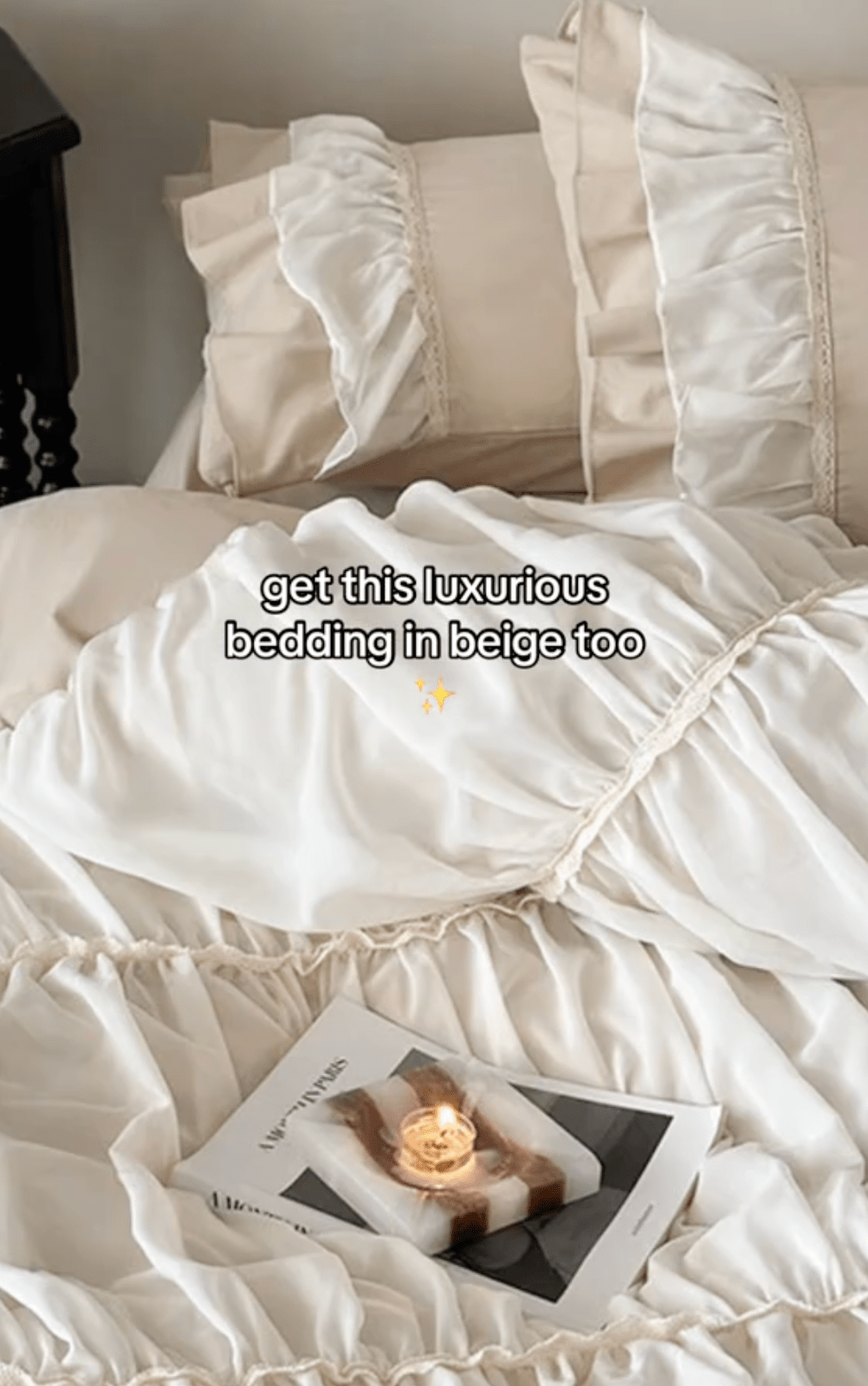 Élodie Silky Coquette Ruffled Bedding Set / Beige - Ever Lasting