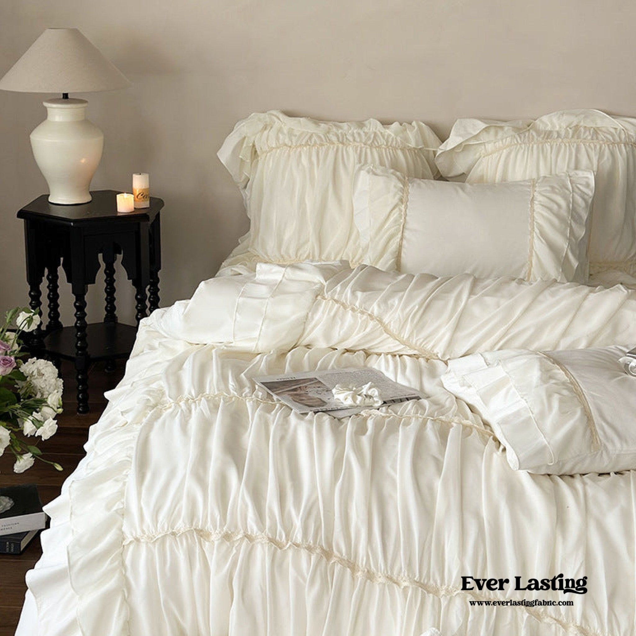 Élodie Silky Coquette Ruffled Bedding Set / Beige - Ever Lasting