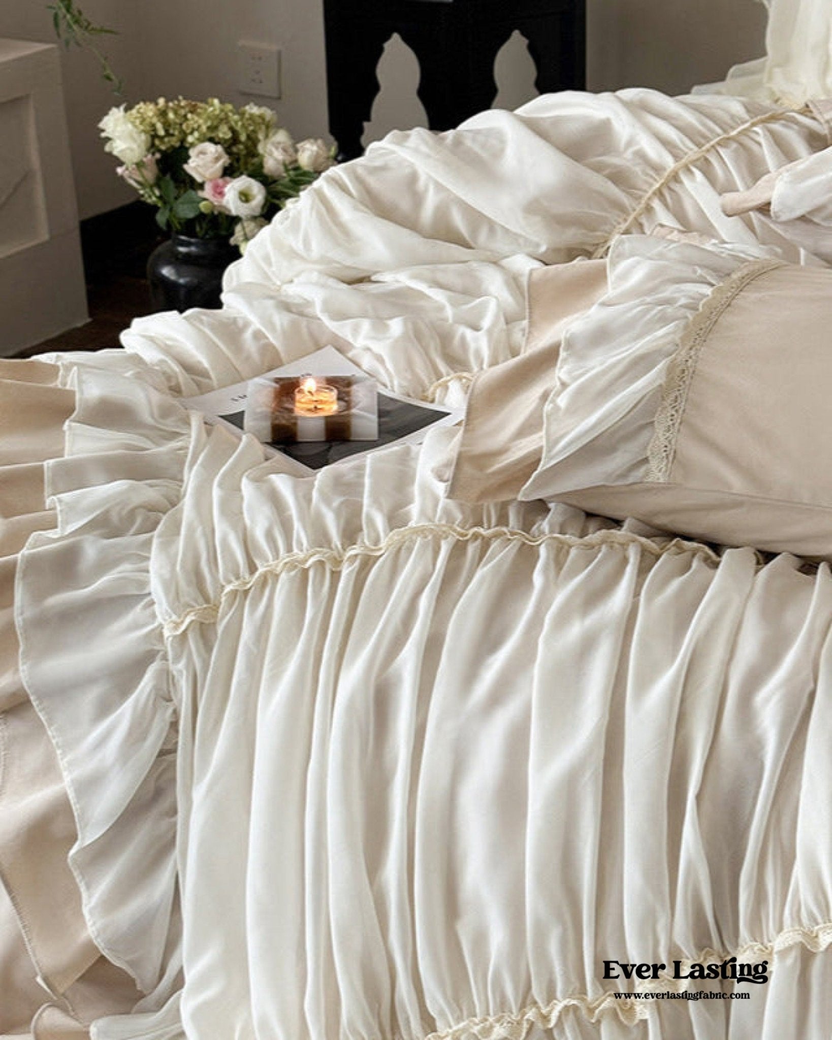 Élodie Silky Coquette Ruffled Bedding Set / Beige - Ever Lasting