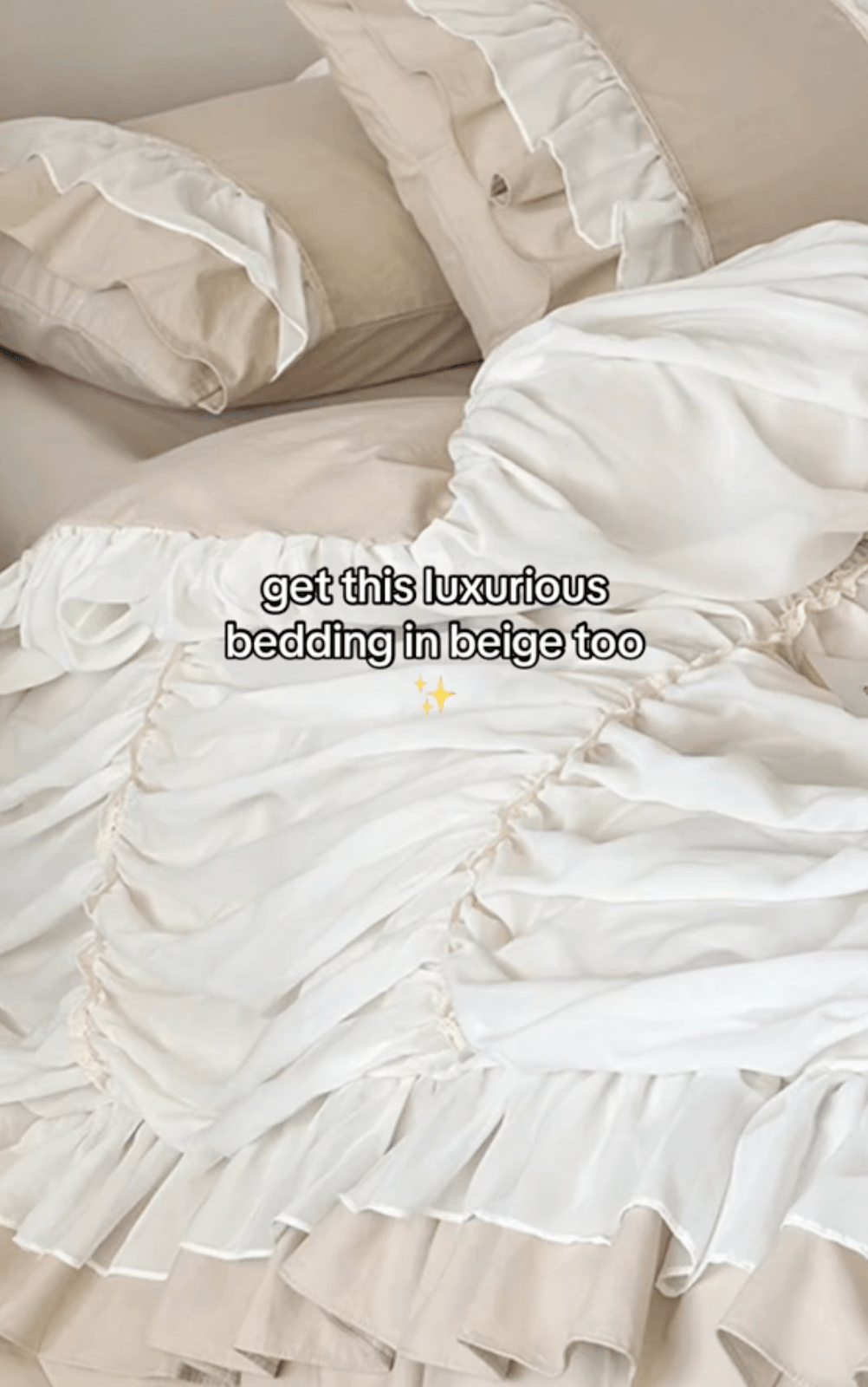 Élodie Silky Coquette Ruffled Bedding Set / Beige - Ever Lasting