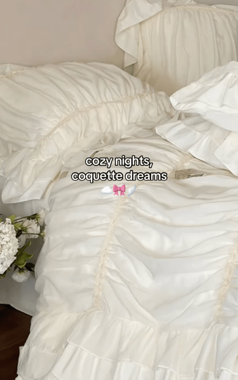 Élodie Silky Coquette Ruffled Bedding Set / Beige - Ever Lasting