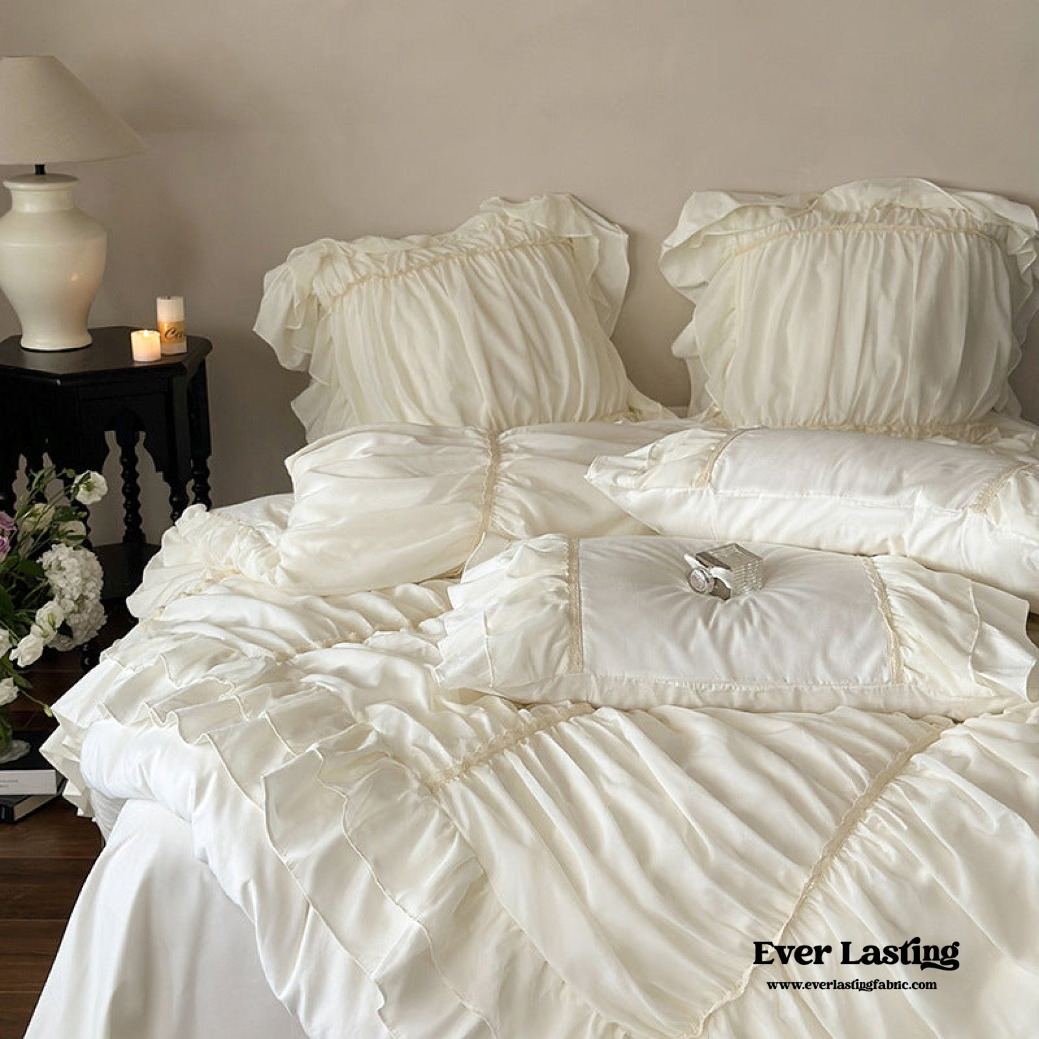 Élodie Silky Coquette Ruffled Bedding Set / Beige - Ever Lasting