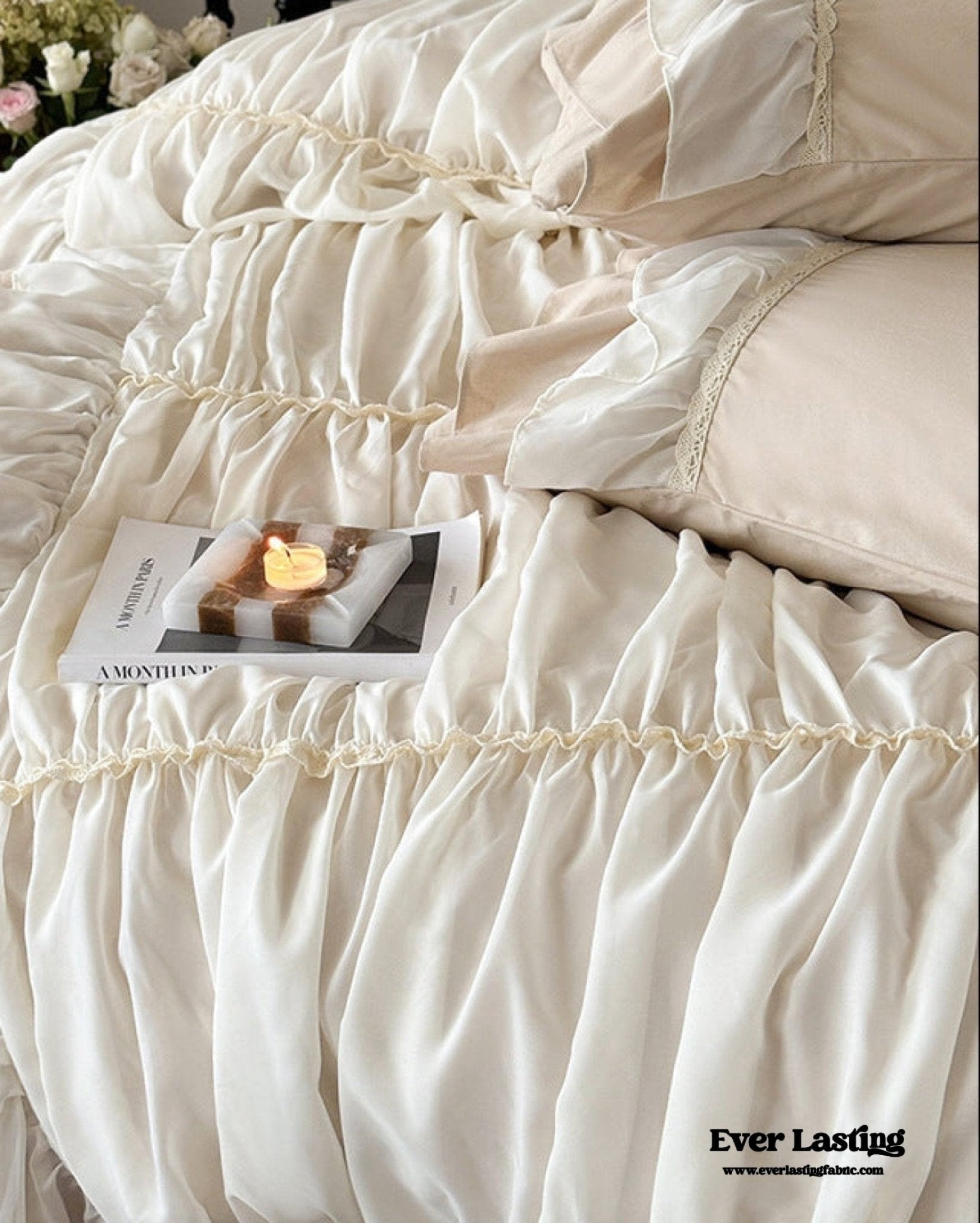 Élodie Silky Coquette Ruffled Bedding Set / White - Ever Lasting