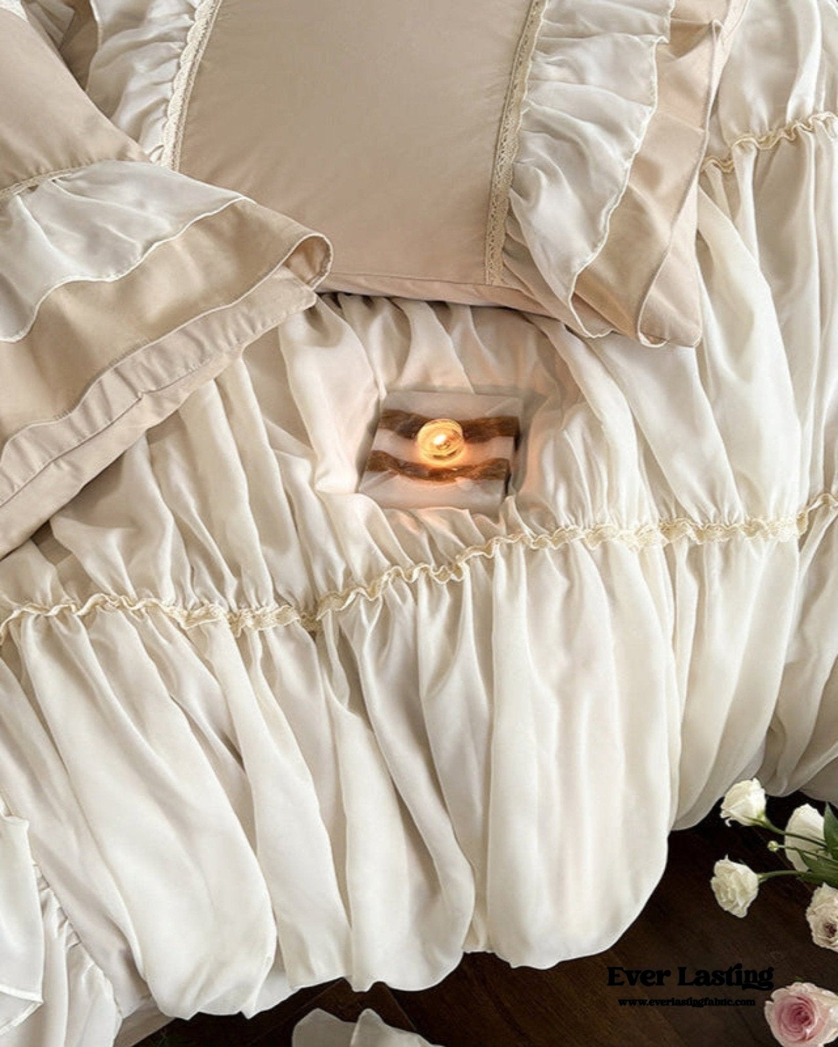 Élodie Silky Coquette Ruffled Bedding Set / White - Ever Lasting