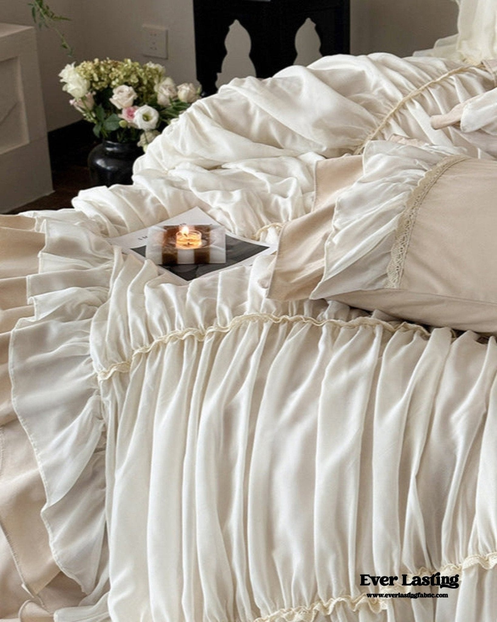 Élodie Silky Coquette Ruffled Bedding Set / White - Ever Lasting