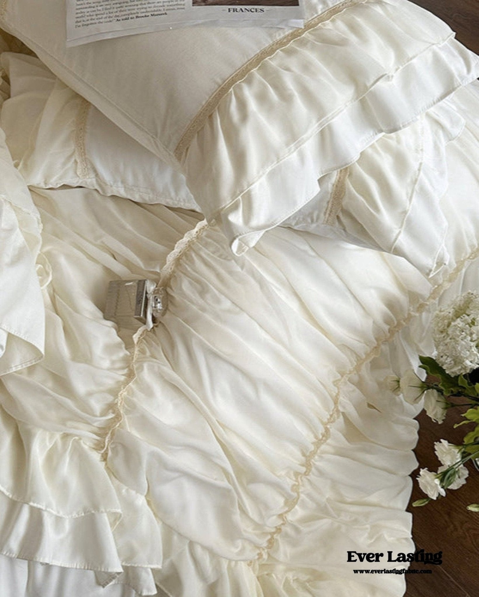 Élodie Silky Coquette Ruffled Bedding Set / White - Ever Lasting