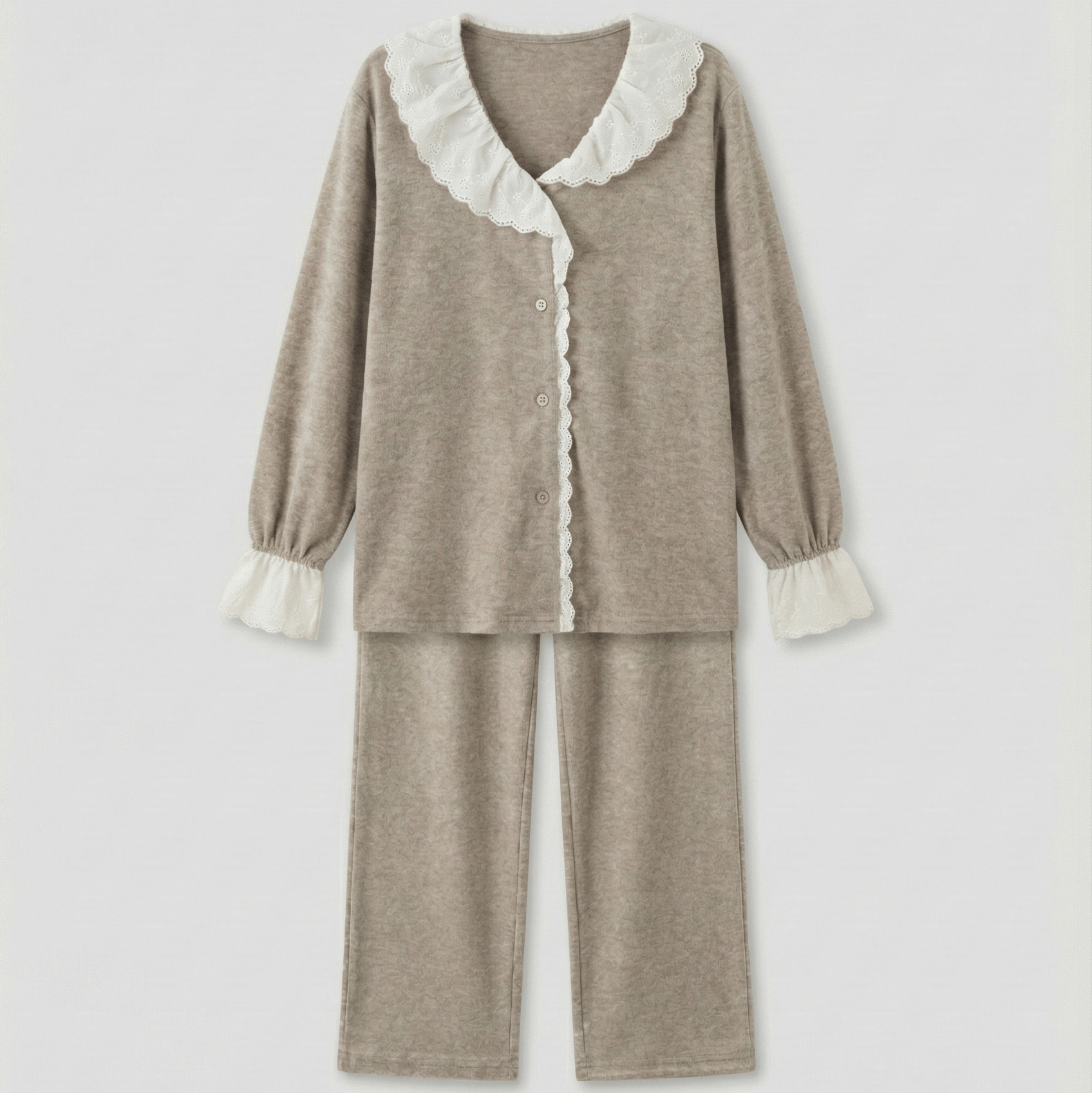 - Ever Lasting - Elora Towel Velvet Lace Lounge Set / Oatmeal - Pajamas - Ever Lasting