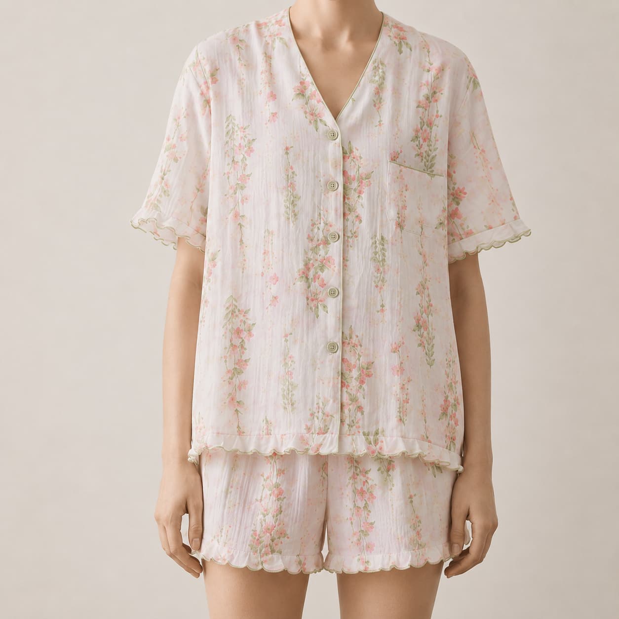 -Ever Lasting - Elunet Shorts & Long-Pant Floral Pajama Set / Pink -Pajamas -Ever Lasting