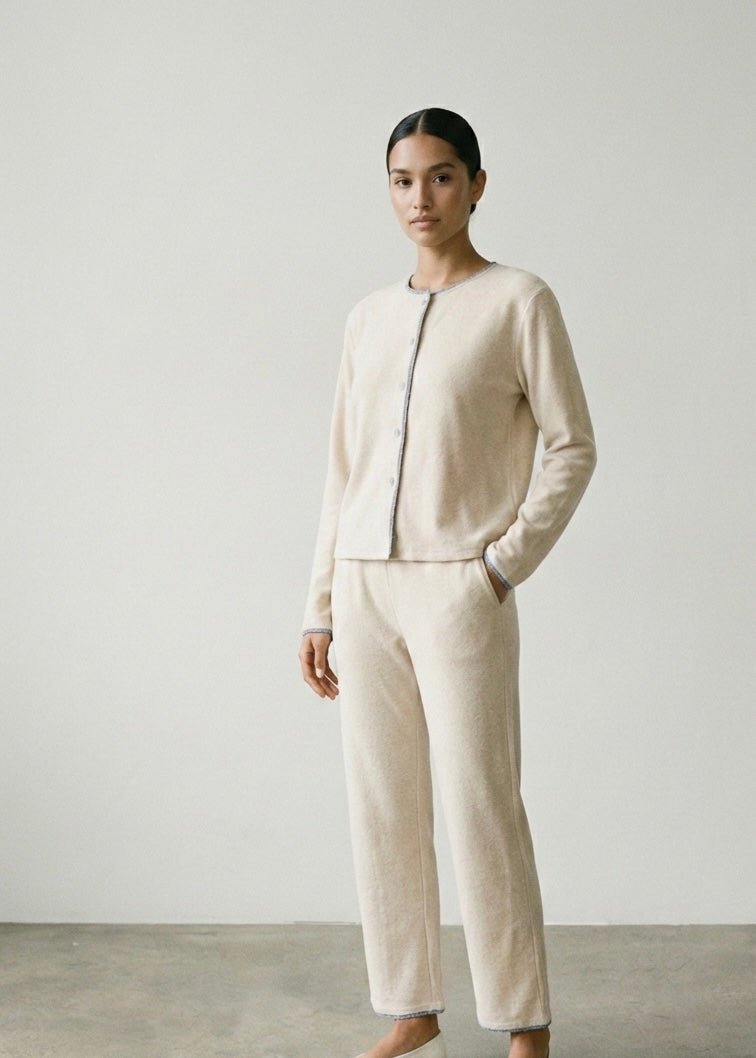 - Ever Lasting - Elva Long - Sleeve Velvet Pajama Set / Beige - Pajamas - Ever Lasting