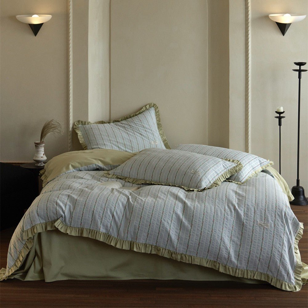 - Ever Lasting - Emery Jacquard Bedding Set / Green - Bedding Set - Ever Lasting