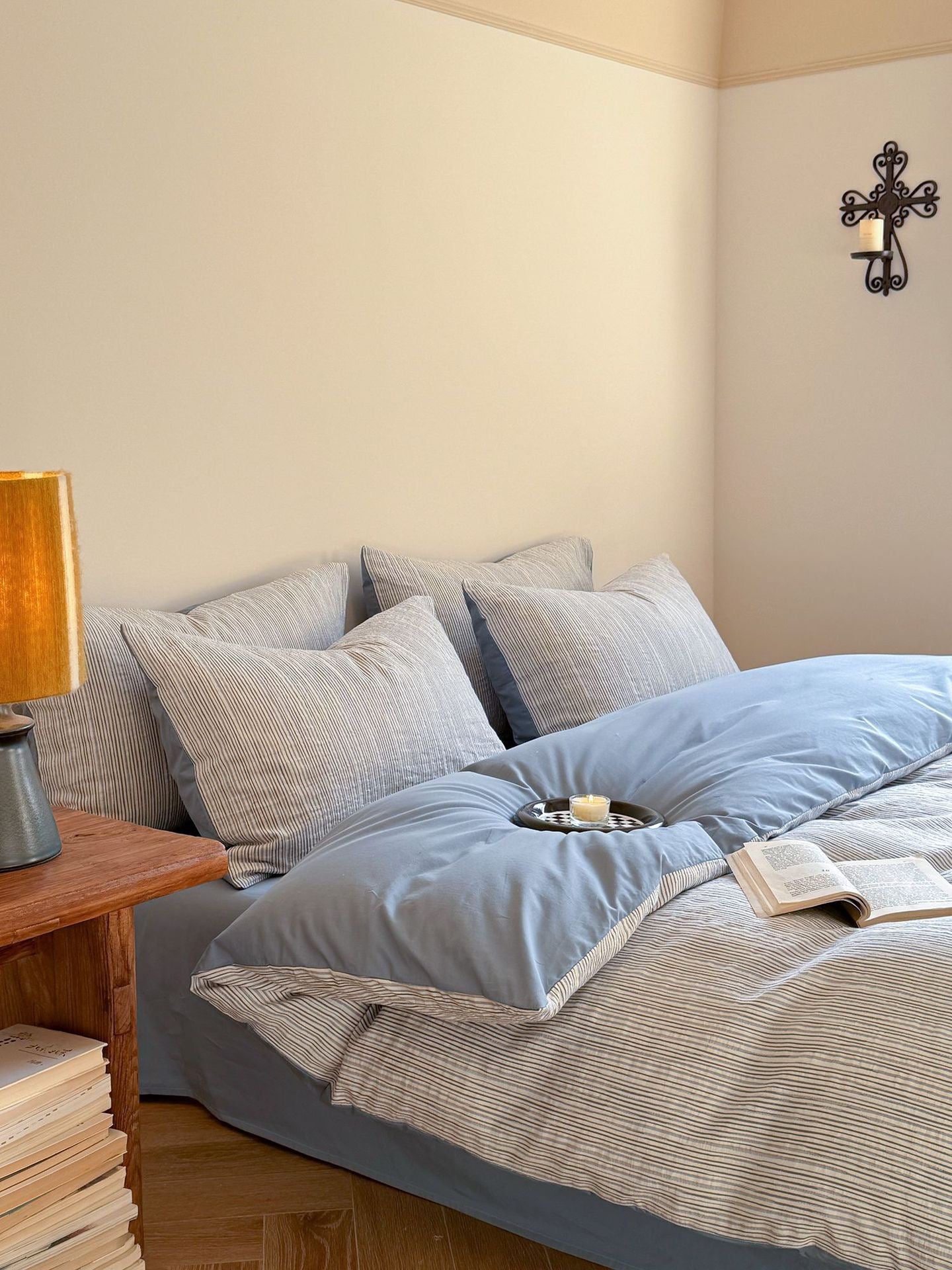 - Ever Lasting - Emma Duo Striped Jacquard Bedding Set / Blue - Bedding Set - Ever Lasting